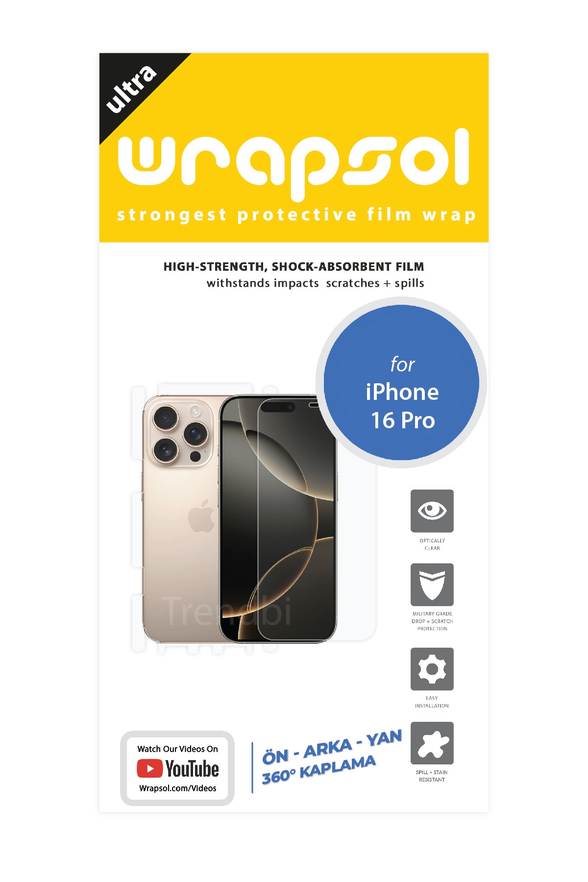 iPhone 16 Pro - Fullbody Koruyucu Parlak Şeffaf Poliüretan Film (150 micron)