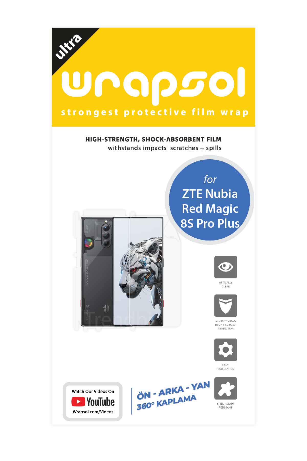 ZTE Nubia Red Magic 8S Pro Plus - Fullbody Koruyucu Parlak Şeffaf Poliüretan Film (150 micron)