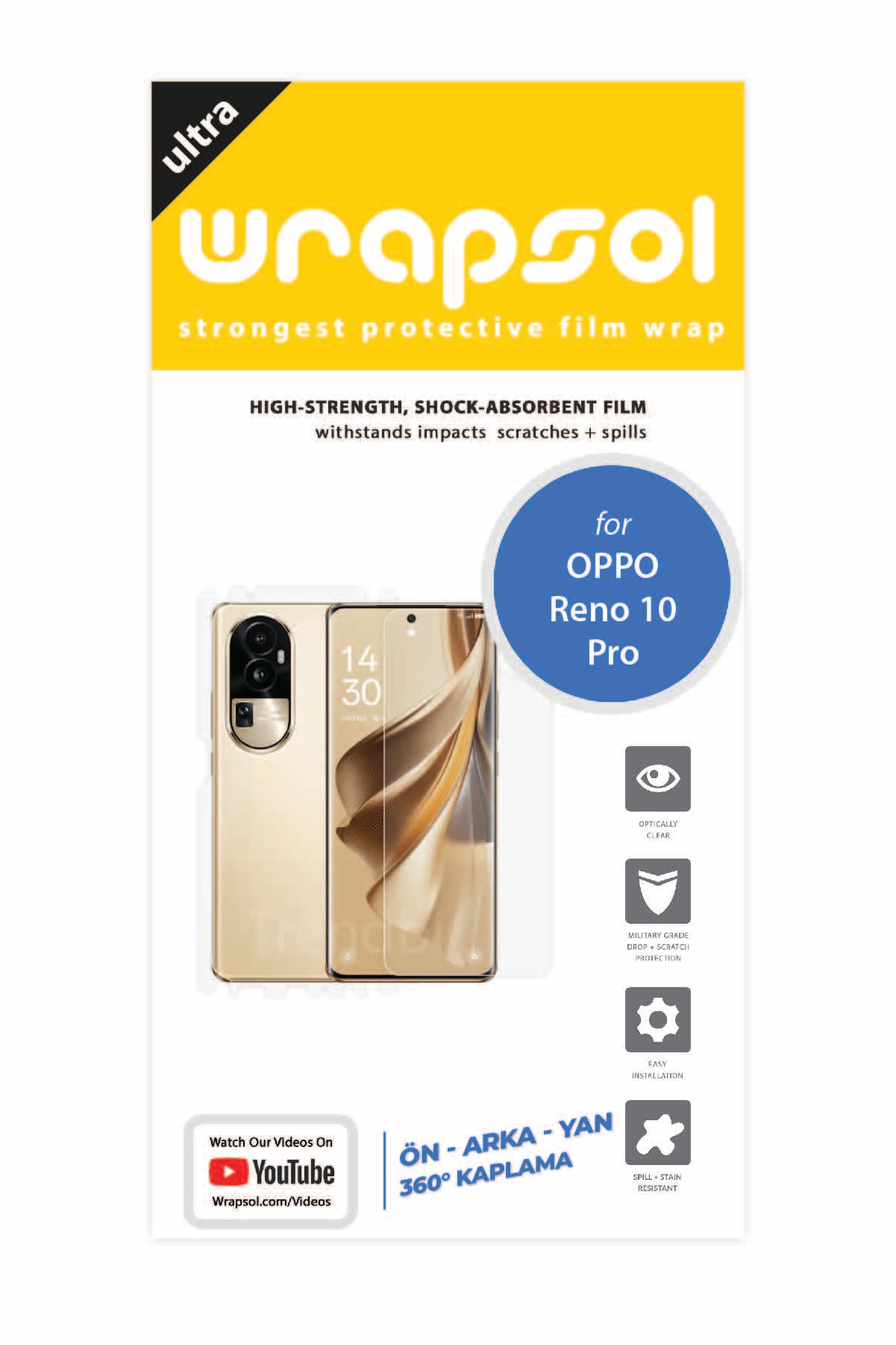 Oppo Reno 10 Pro - Fullbody Koruyucu Parlak Şeffaf Poliüretan Film (150 micron)