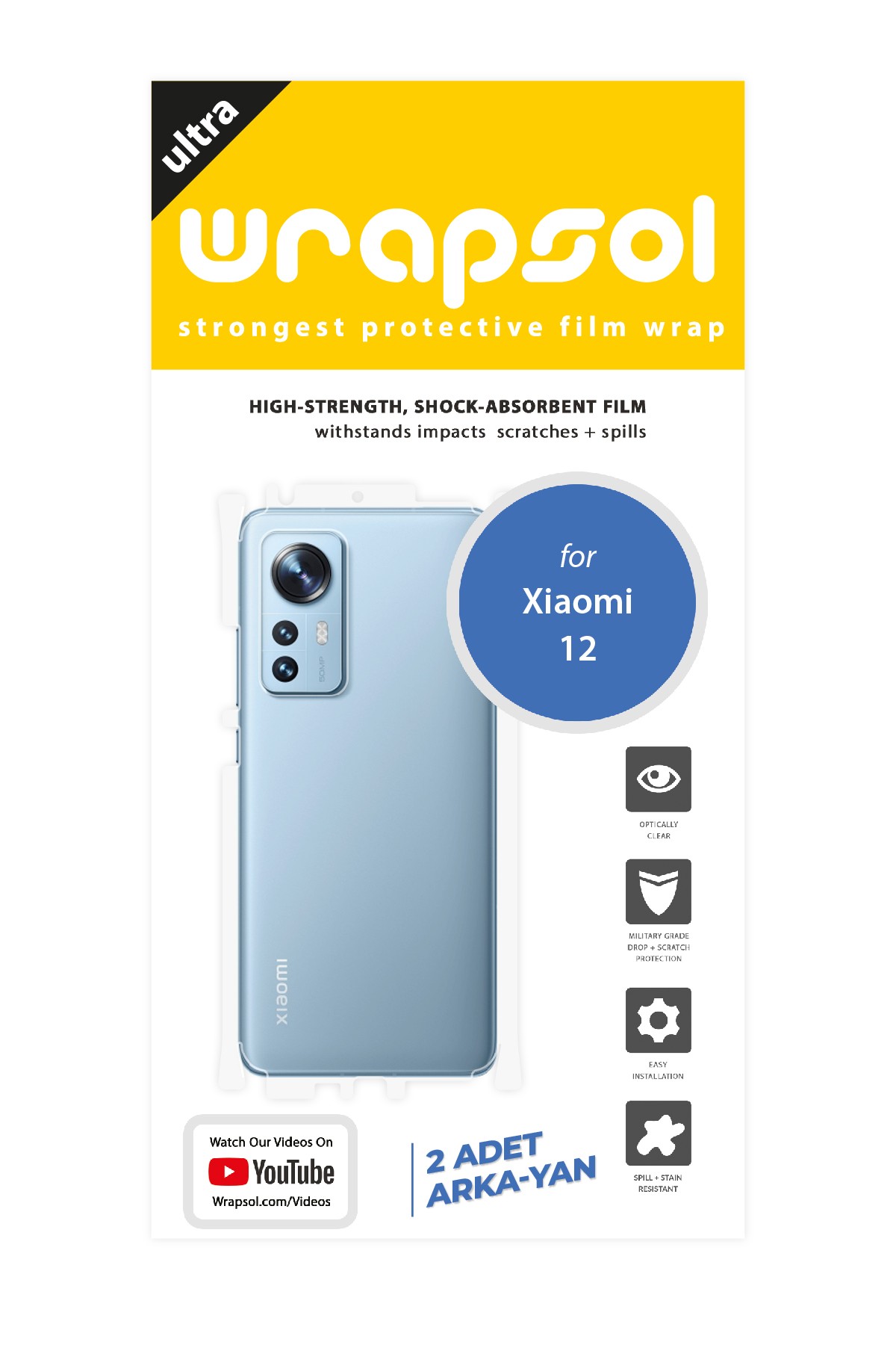 Xiaomi 12 - Arka/Yan Koruyucu Parlak Şeffaf Poliüretan Film (150 micron)