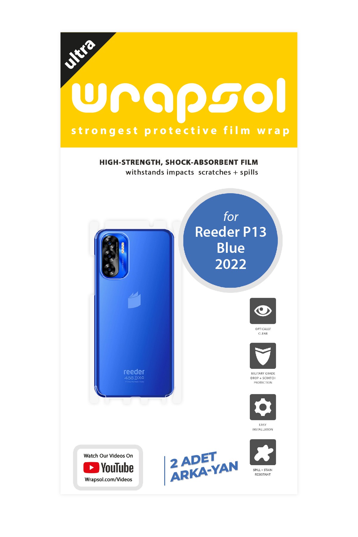 Reeder P13 Blue 2022 - Arka/Yan Koruyucu Parlak Şeffaf Poliüretan Film (150 micron)