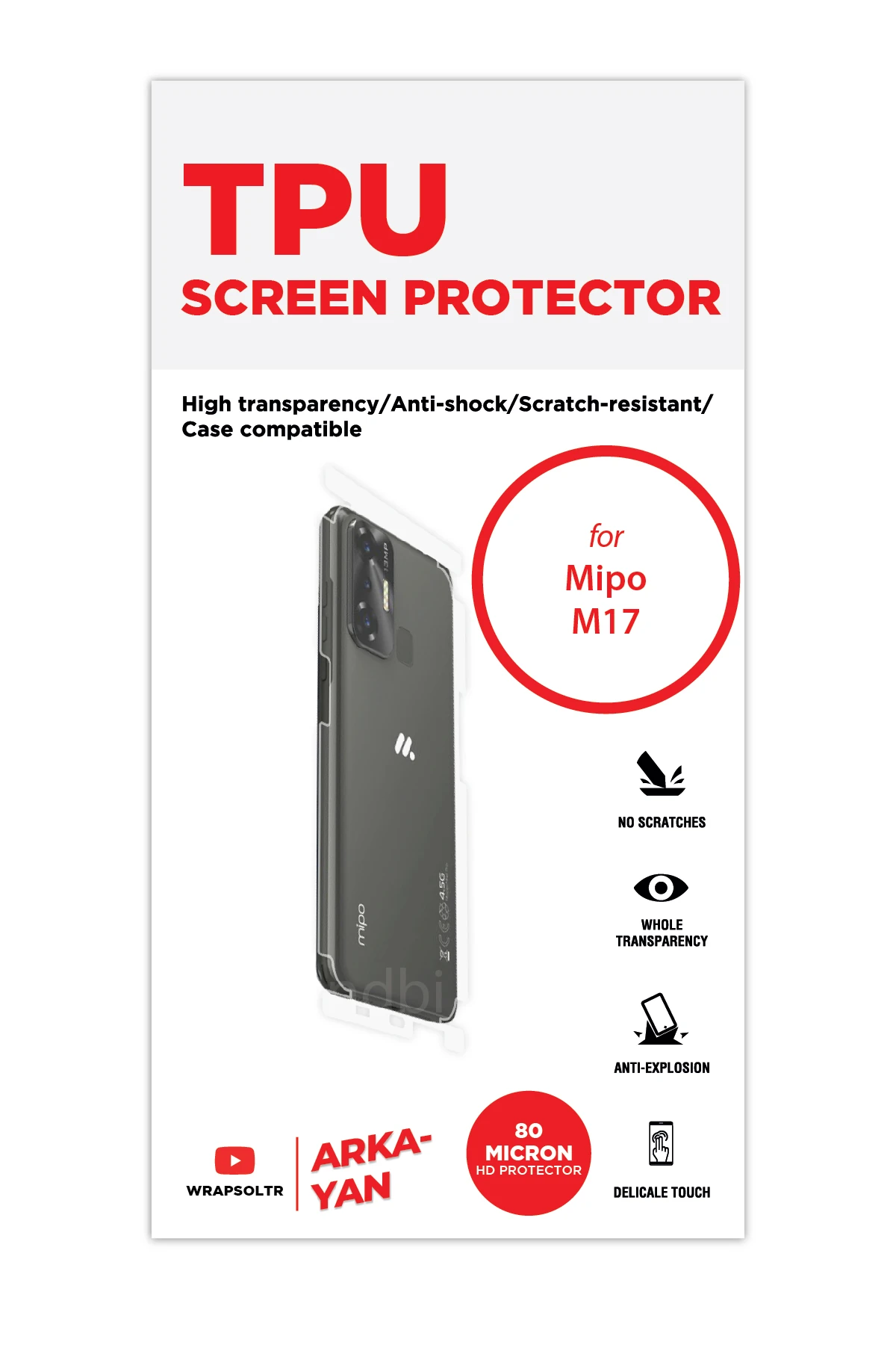 Mipo M17 - Arka/Yan Koruyucu Parlak Şeffaf TPU Film (80 micron)