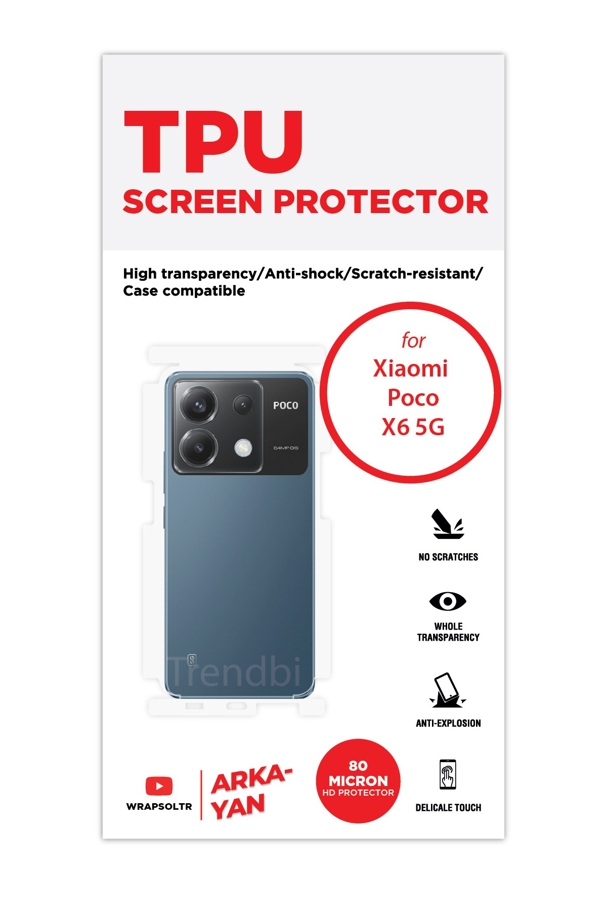 Xiaomi Poco X6 5G - Arka/Yan Koruyucu Parlak Şeffaf TPU Film (80 micron)
