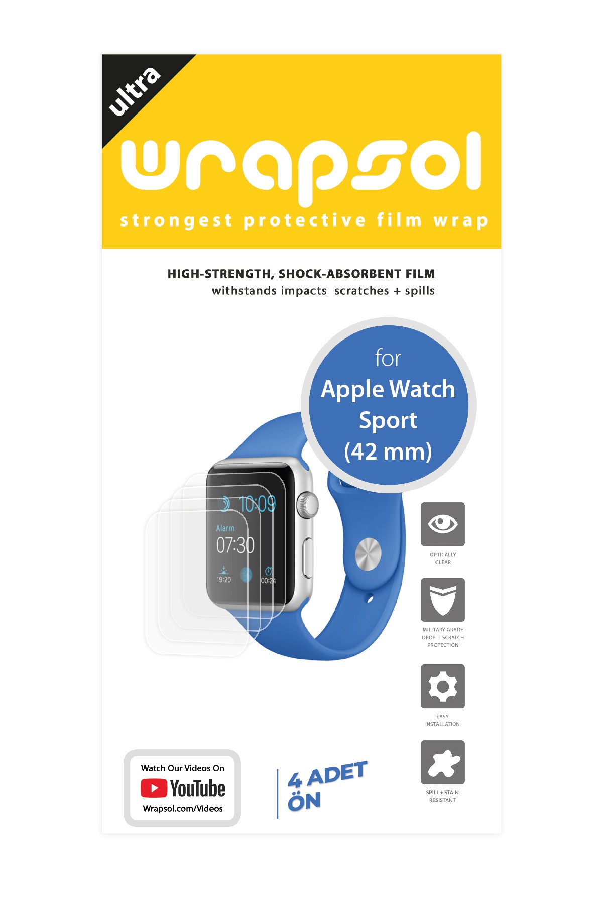 Apple Watch Sport 42 mm - Ekran Koruyucu Parlak Şeffaf Poliüretan Film (150 mikron)