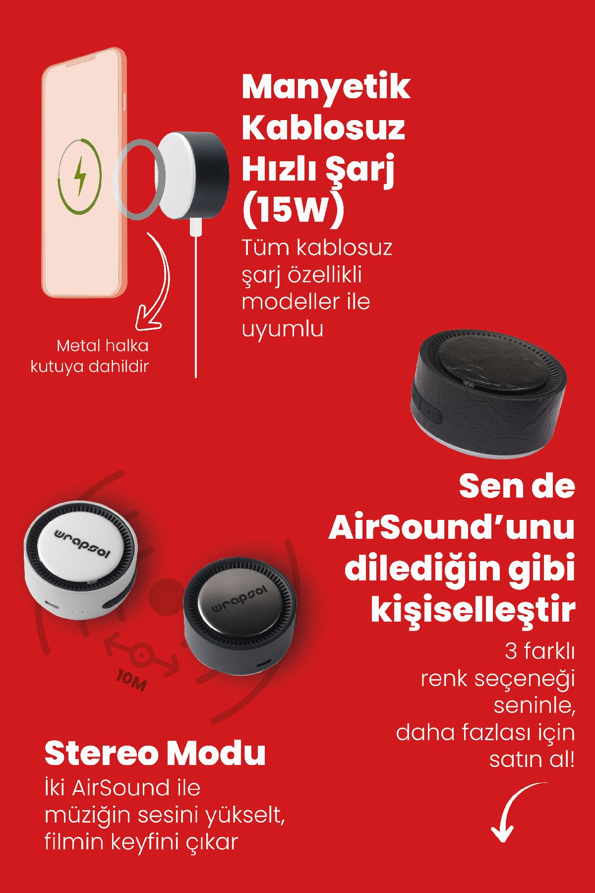 Magsafe Speaker Hoparlör / Kablosuz Hizli Sarj - Silver