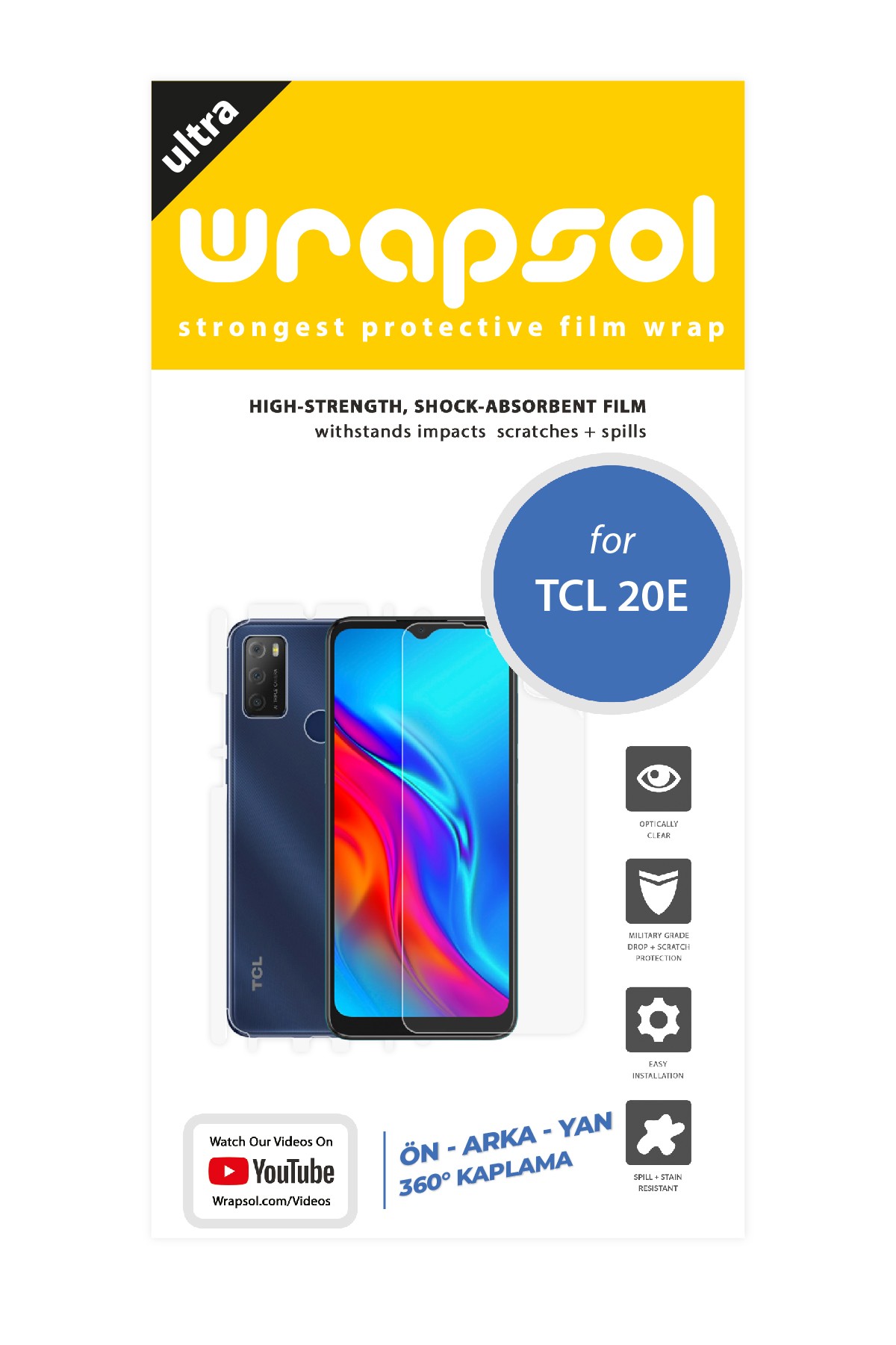 TCL 20e - Fullbody Koruyucu Parlak Şeffaf Poliüretan Film (150 micron)