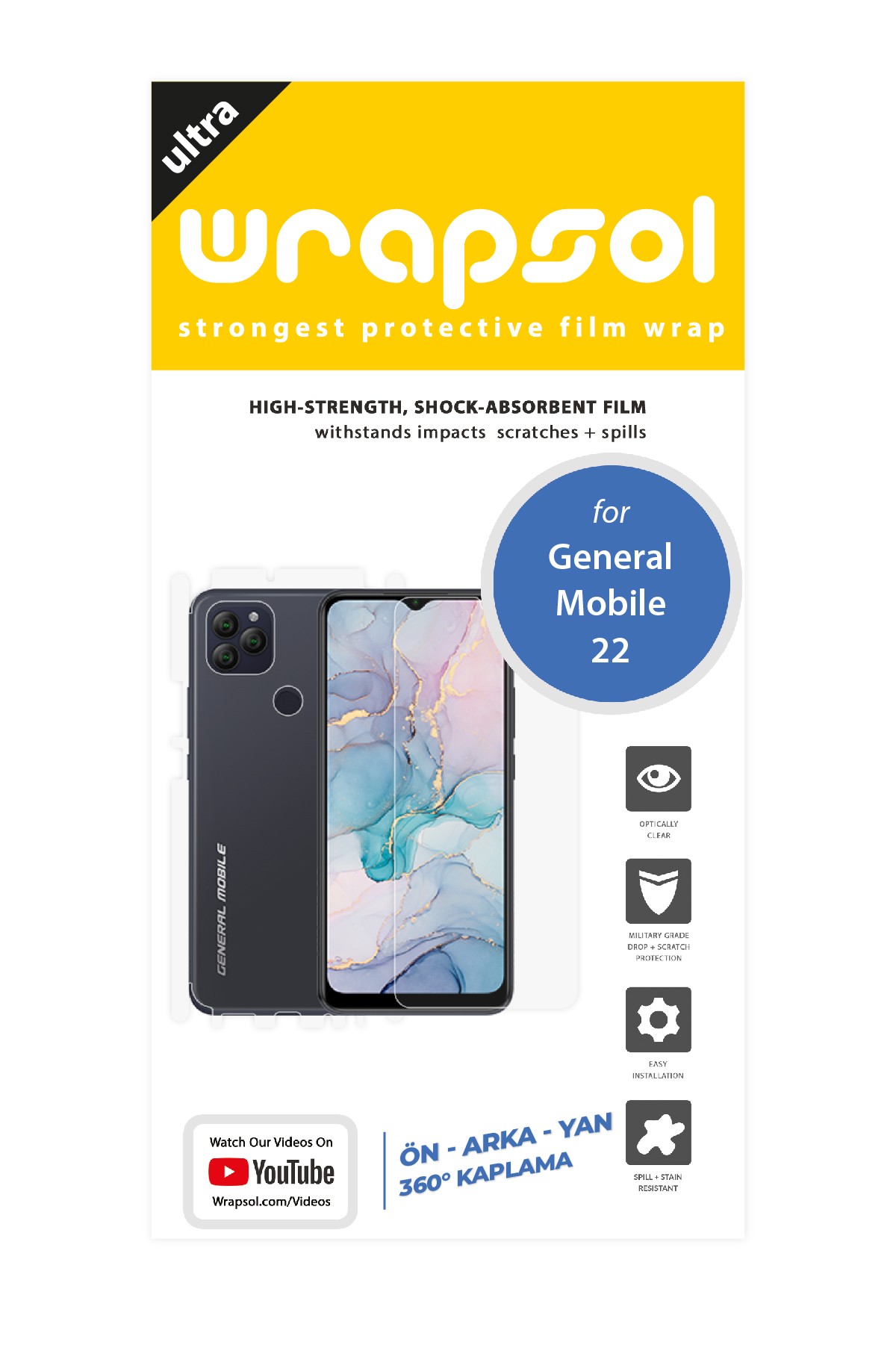 General Mobile GM 22 - Fullbody Koruyucu Parlak Şeffaf Poliüretan Film (150 micron)
