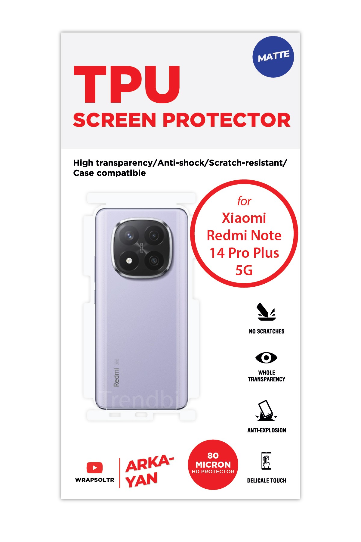 Xiaomi Redmi 14 Pro Plus 5g - Arka/Yan Koruyucu Mat TPU Film (80 micron)