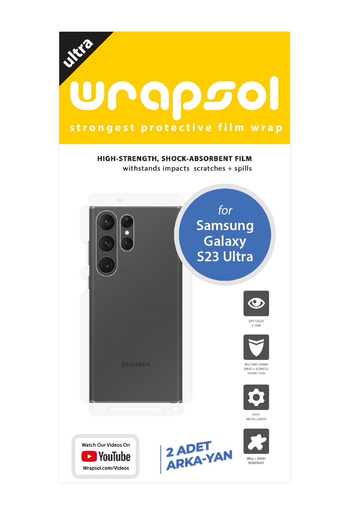 Samsung Galaxy S23 Ultra - Arka/Yan Koruyucu Parlak Şeffaf Poliüretan Film (150 micron)