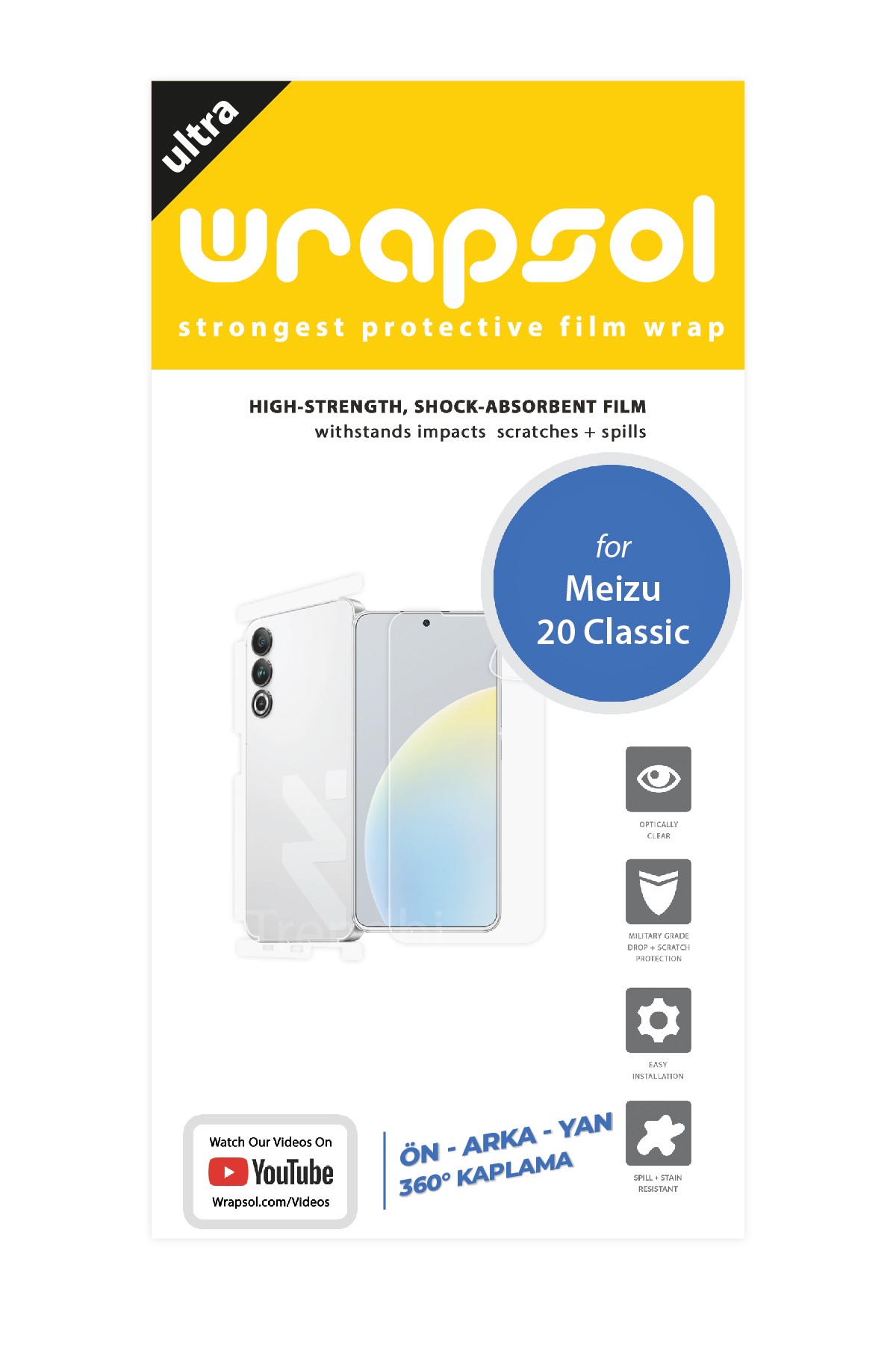 Meizu 20 Classic - Fullbody Koruyucu Parlak Şeffaf Poliüretan Film (150 micron)