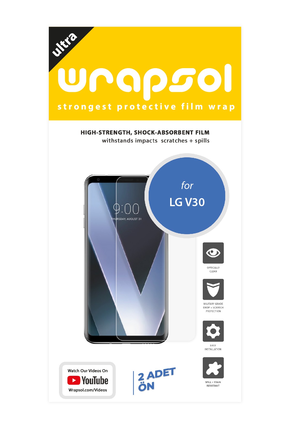 LG V30 - Ekran Koruyucu Parlak Şeffaf Poliüretan Film (150 mikron)