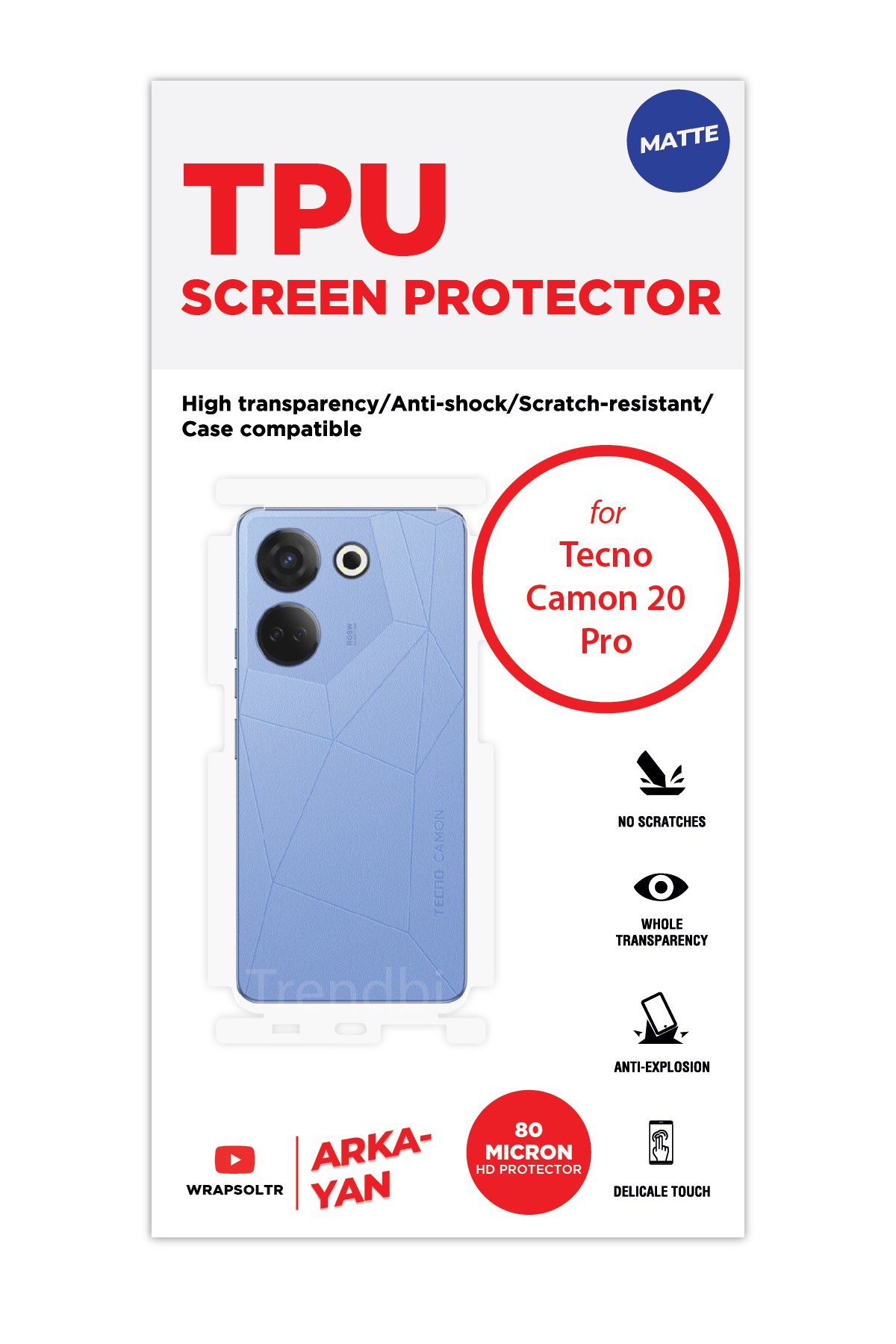 Tecno Camon 20 Pro - Arka/Yan Koruyucu Mat TPU Film (80 micron)