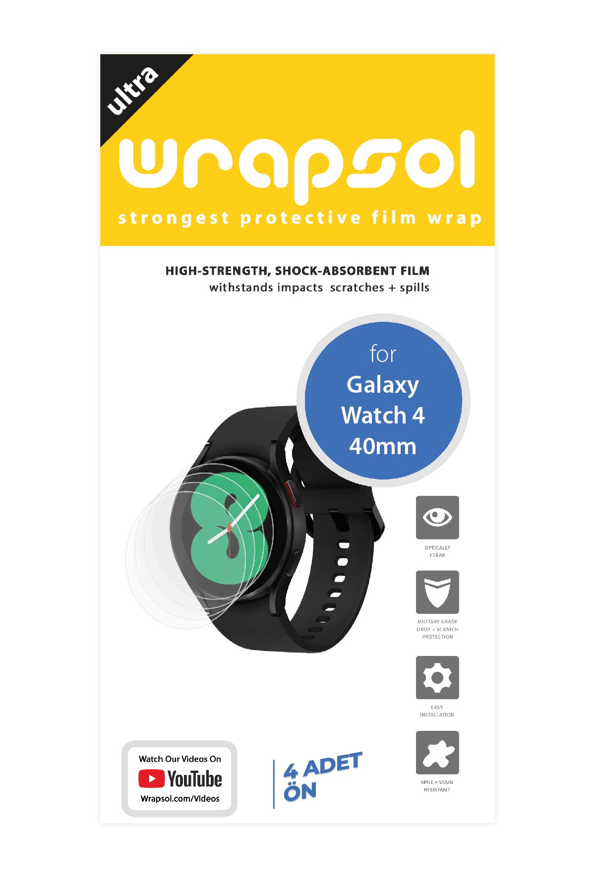 Samsung Galaxy Watch 4 / 40 mm - Ekran Koruyucu Parlak Şeffaf Poliüretan Film (150 mikron)
