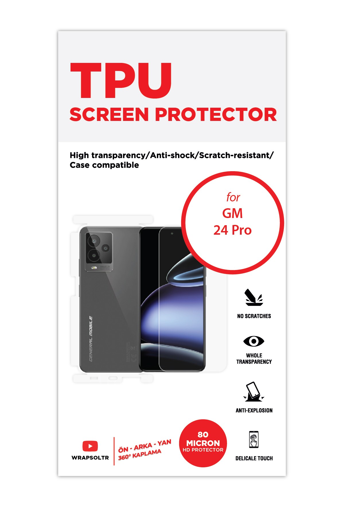 General Mobile GM 24 Pro - Fullbody Koruyucu Parlak Şeffaf TPU Film (80 micron)