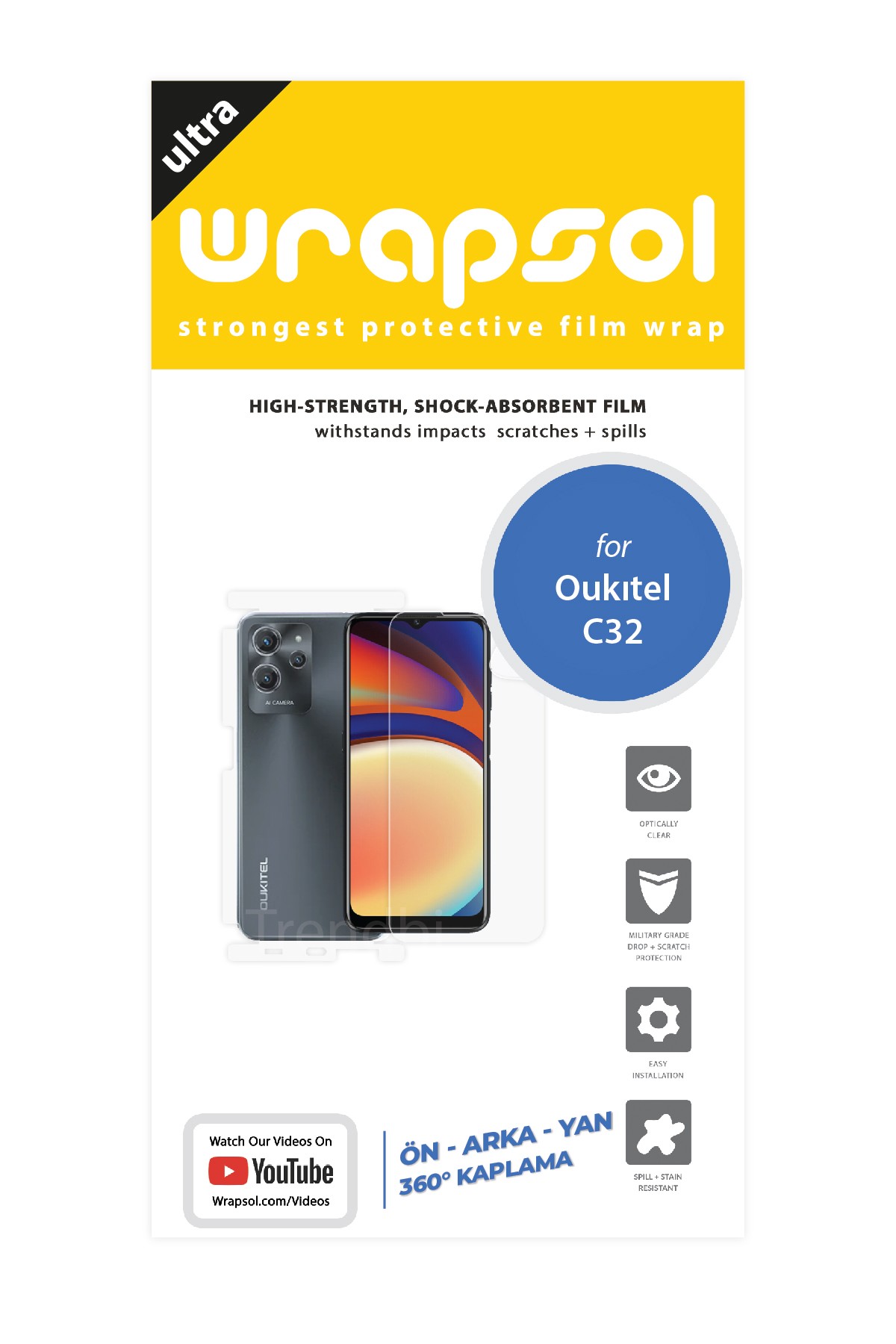 Oukitel C32 - Fullbody Koruyucu Parlak Şeffaf Poliüretan Film (150 micron)