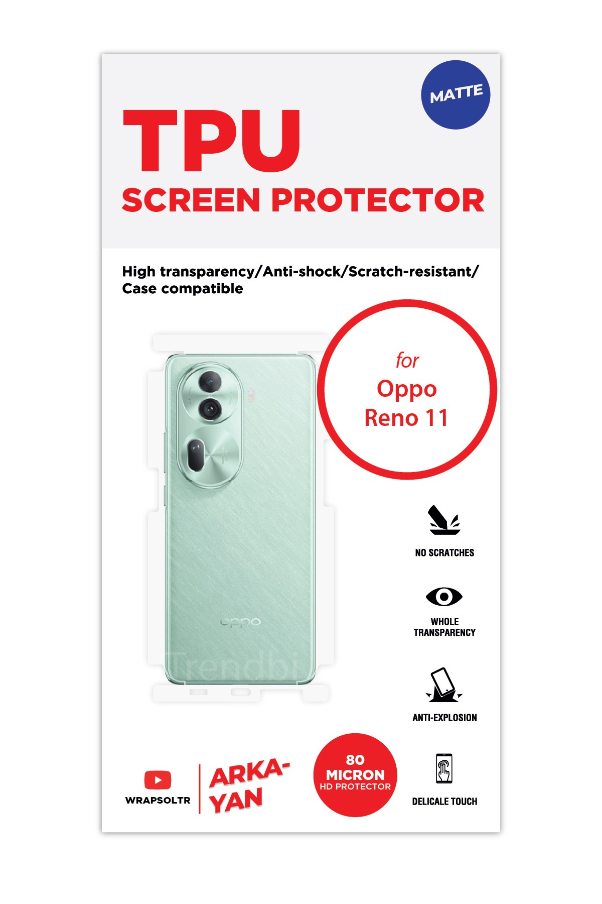 Oppo Reno 11 - Arka/Yan Koruyucu Mat TPU Film (80 micron)