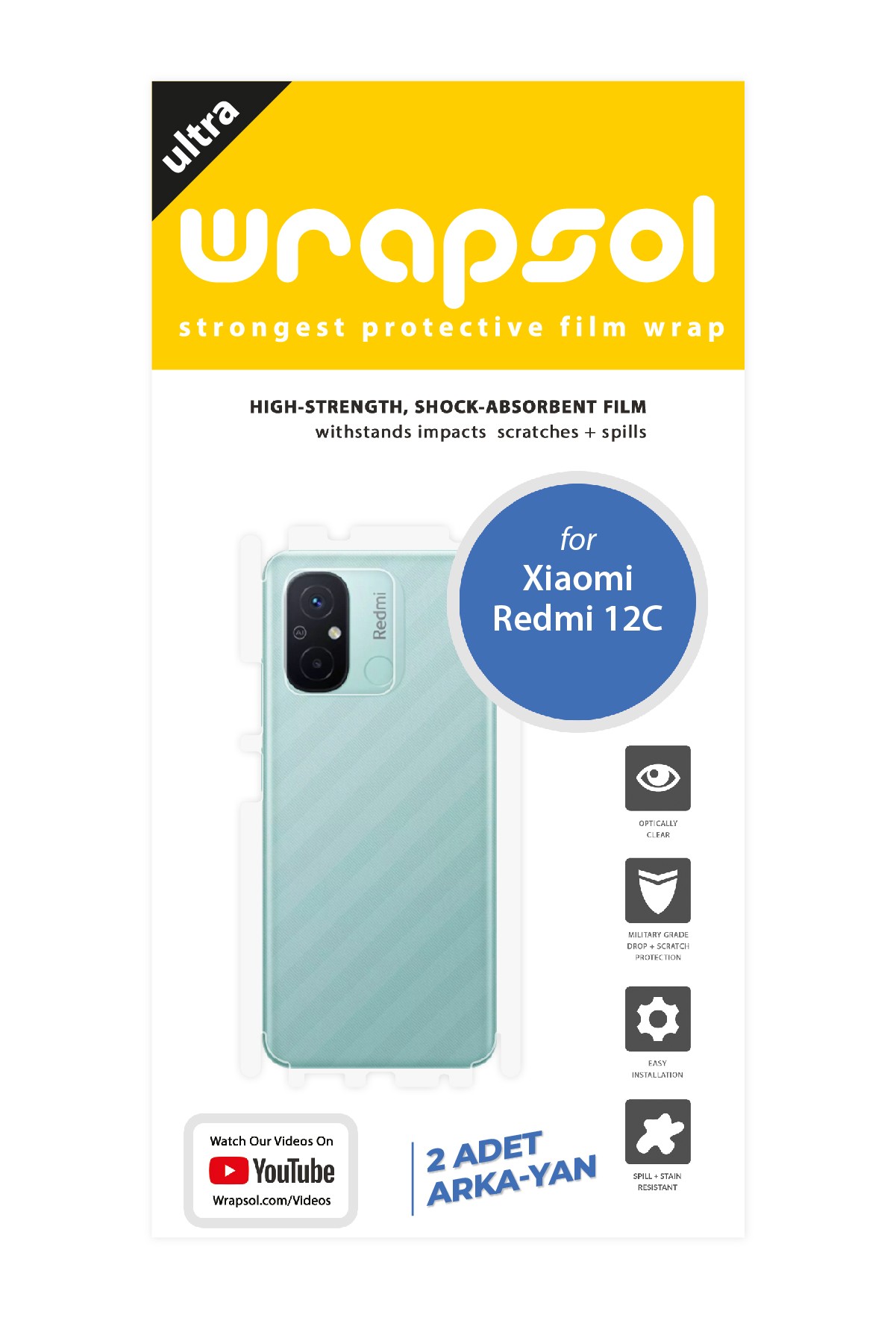 Xiaomi Redmi 12C - Arka/Yan Koruyucu Parlak Şeffaf Poliüretan Film (150 micron)