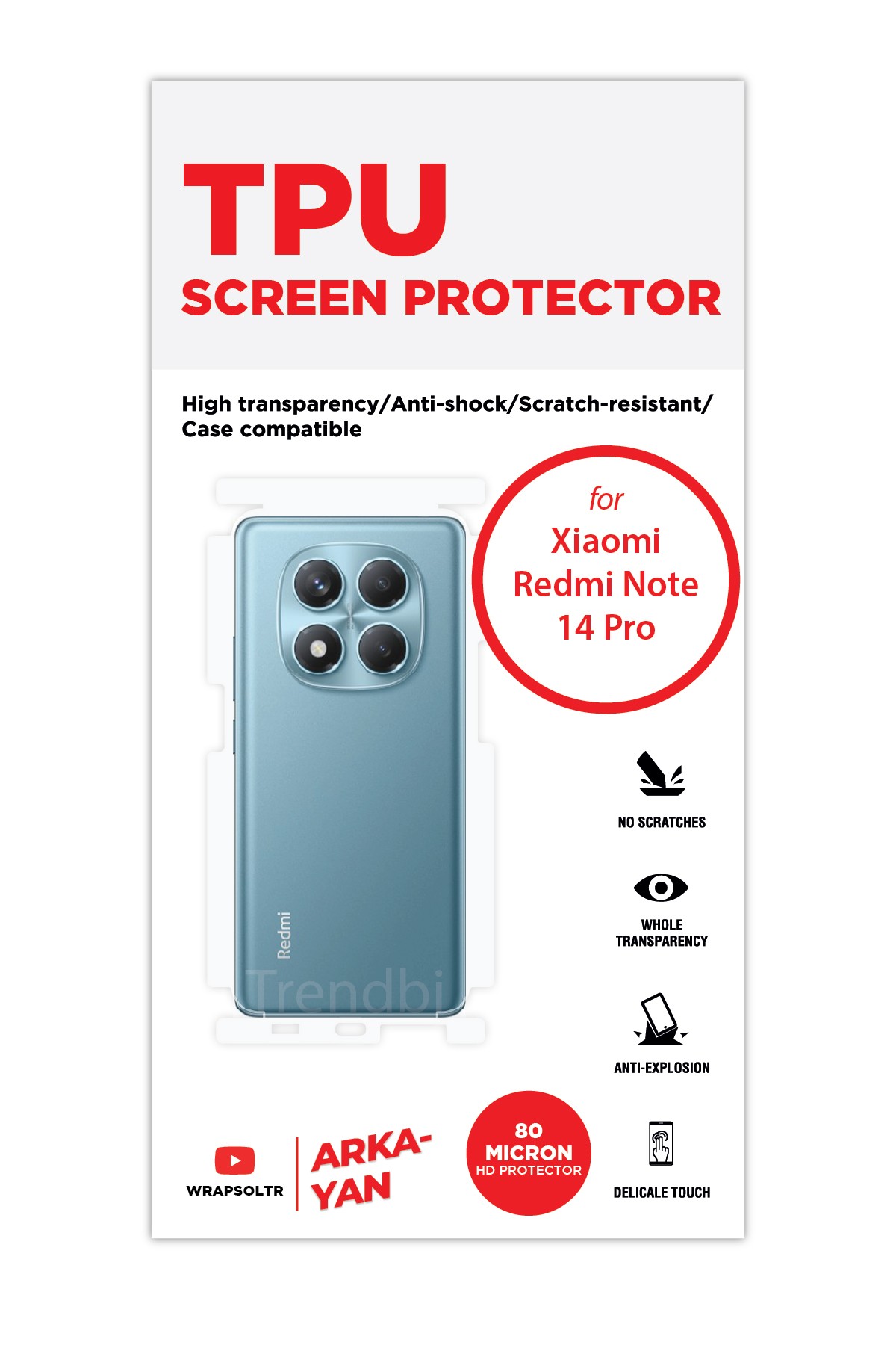 Xiaomi Redmi Note 14 Pro - Arka/Yan Koruyucu Parlak Şeffaf TPU Film (80 micron)
