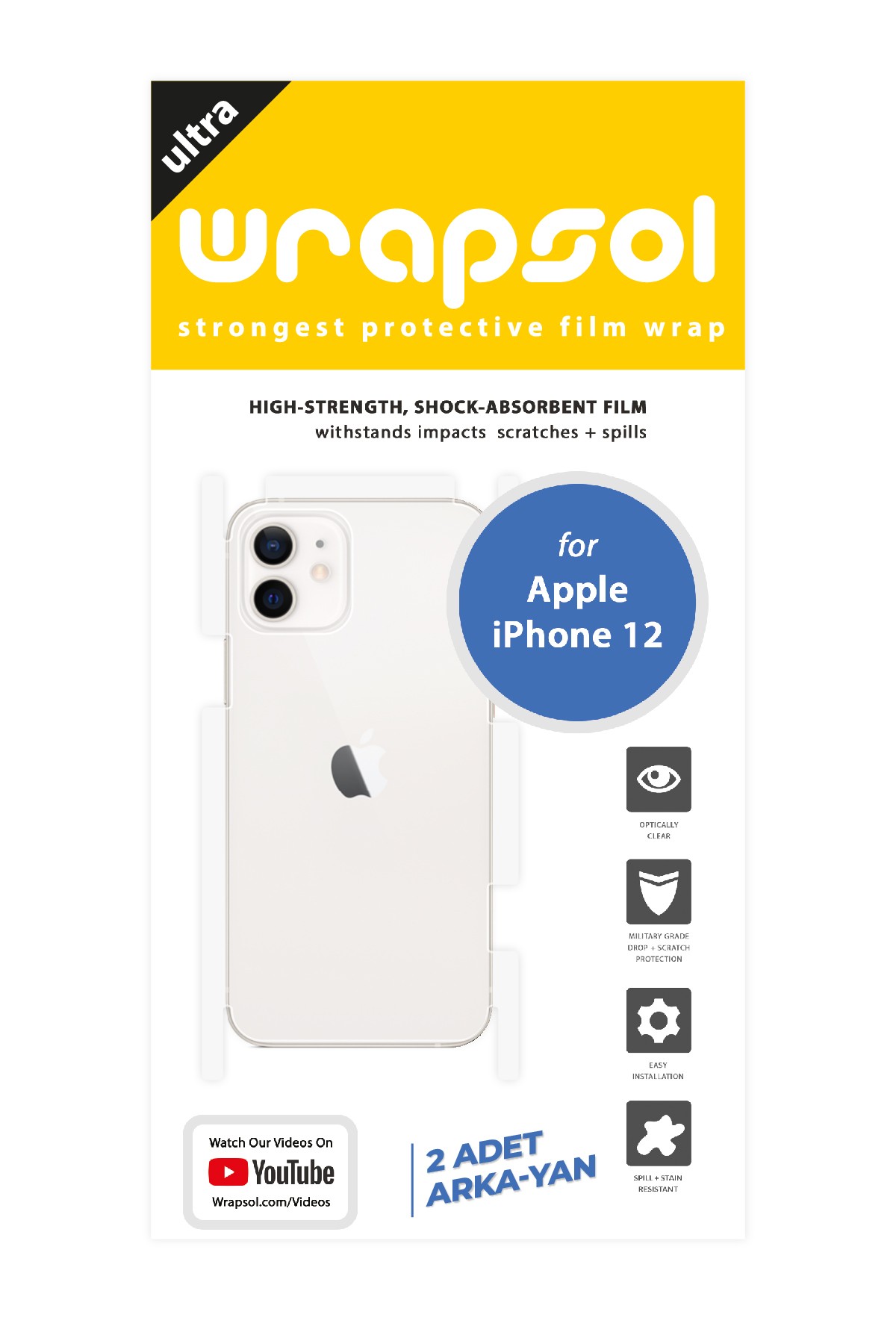 iPhone 12 - Arka/Yan Koruyucu Parlak Şeffaf Poliüretan Film (150 micron)