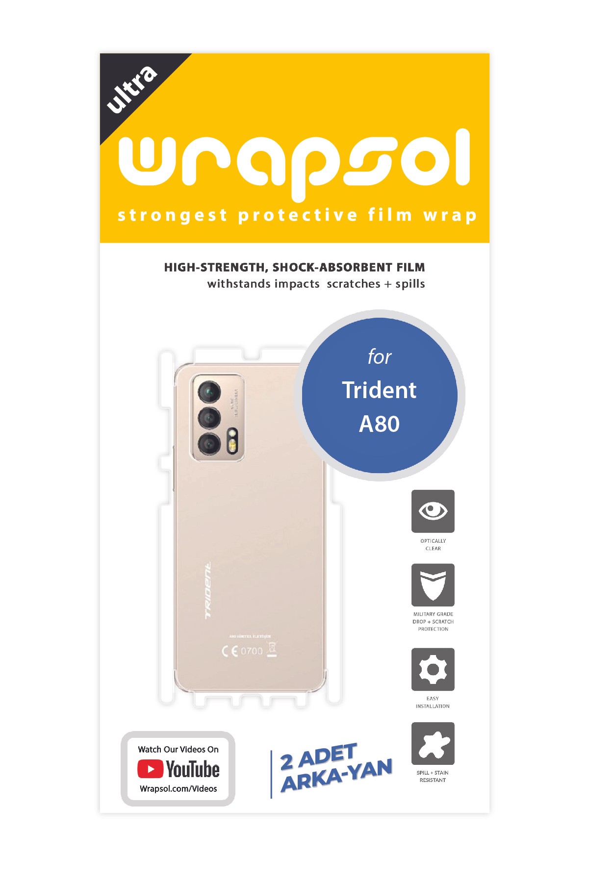 Trident A80 - Arka/Yan Koruyucu Parlak Şeffaf Poliüretan Film (150 micron)