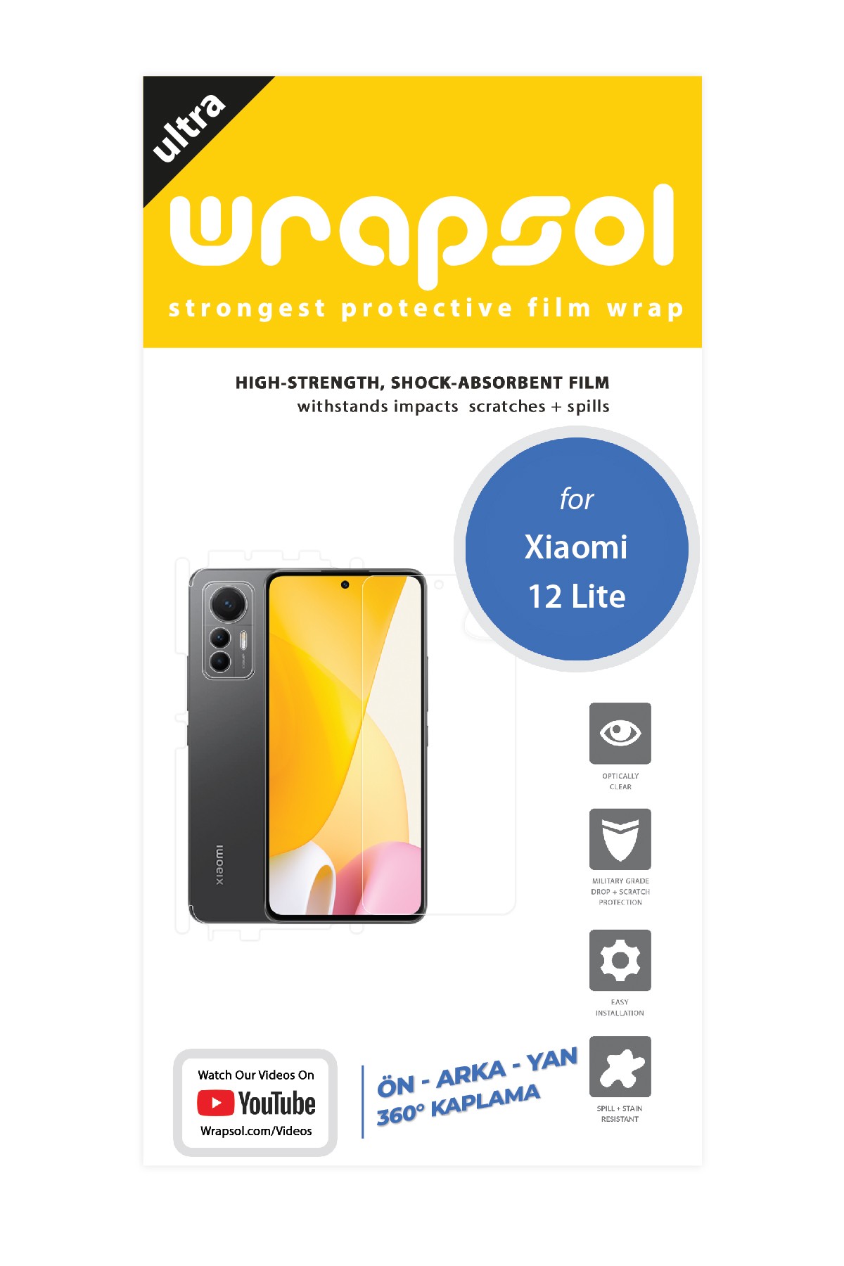 Xiaomi 12 Lite - Fullbody Koruyucu Parlak Şeffaf Poliüretan Film (150 micron)