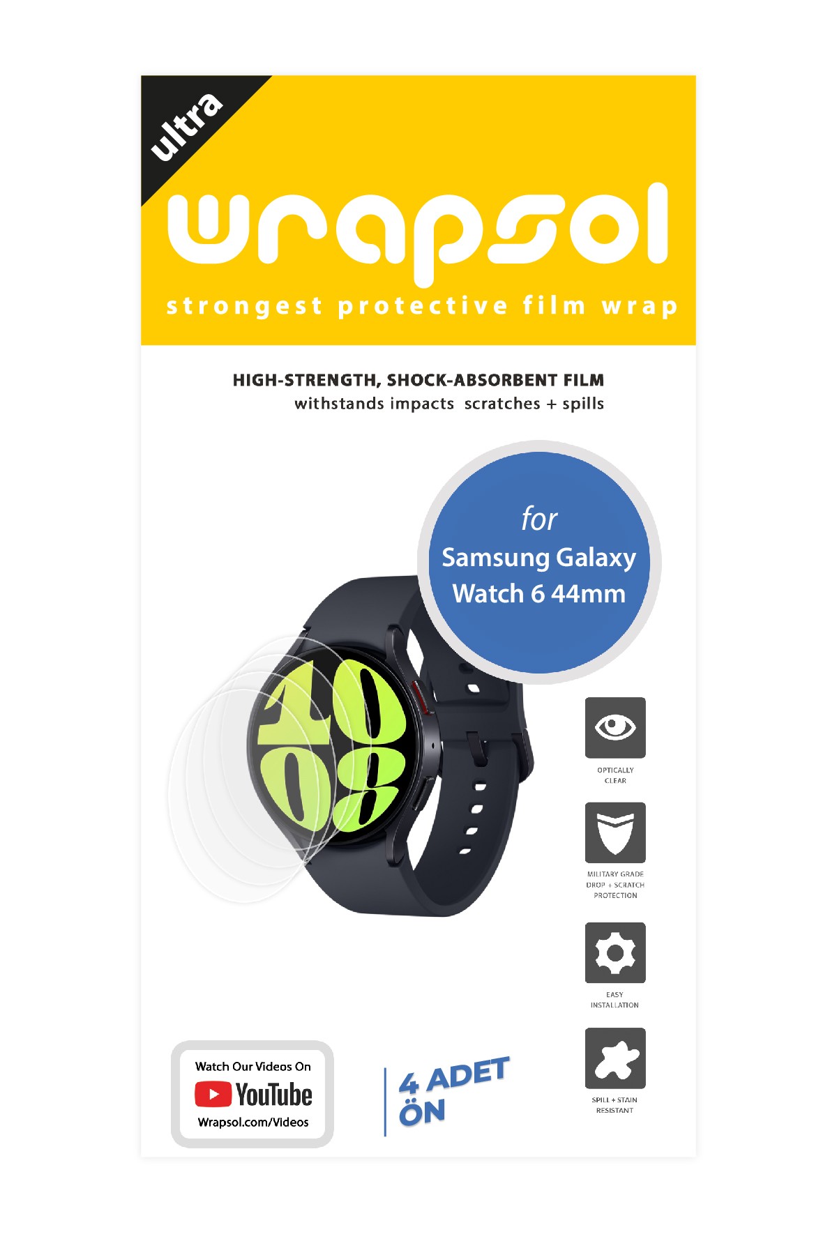 Samsung Galaxy Watch 6 44 mm - Ekran Koruyucu Parlak Şeffaf Poliüretan Film (150 mikron)