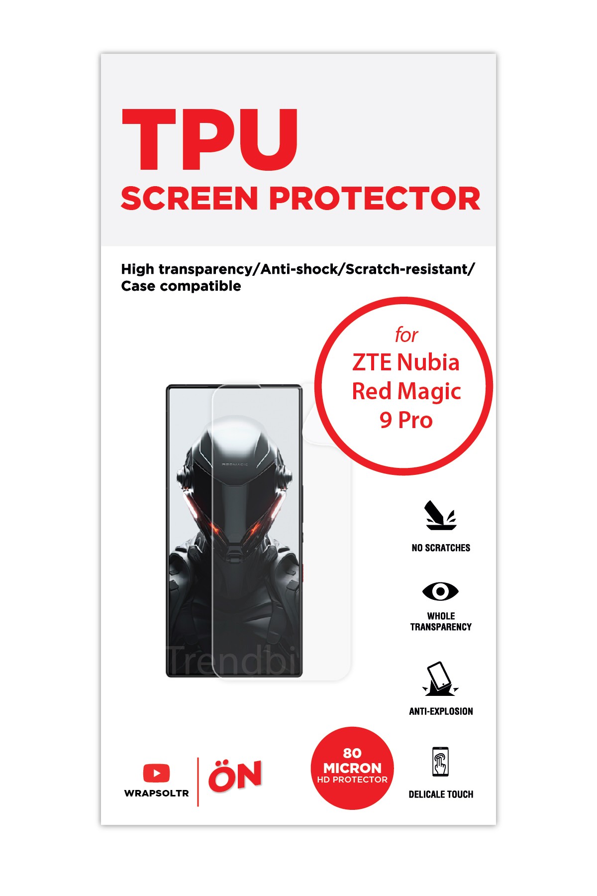 ZTE Nubia Red Magic 9 Pro - Ekran Koruyucu Parlak Şeffaf TPU Film (80 micron)