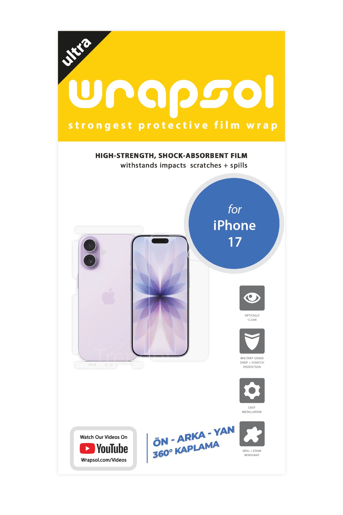 iPhone 17 - Fullbody Koruyucu Parlak Şeffaf Poliüretan Film (150 micron)