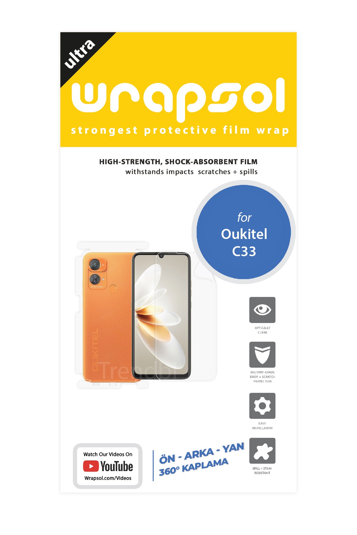 Oukitel C33 - Fullbody Koruyucu Parlak Şeffaf Poliüretan Film (150 micron)