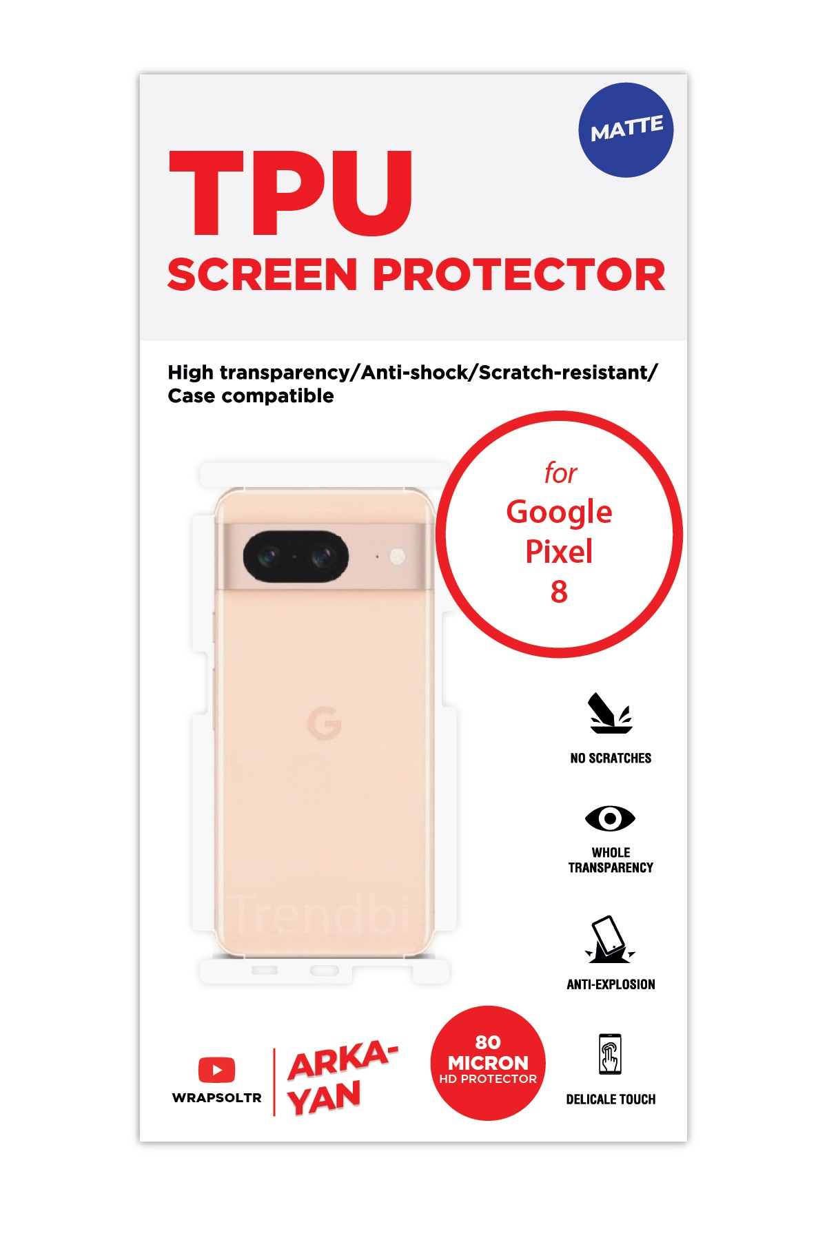 Google Pixel 8 - Arka/Yan Koruyucu Mat TPU Film (80 micron)