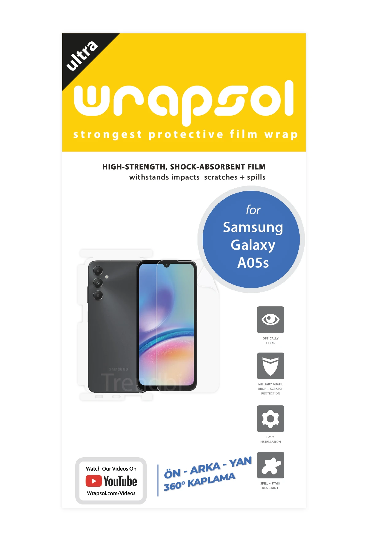 Samsung Galaxy A05S - Fullbody Koruyucu Parlak Şeffaf Poliüretan Film (150 micron)