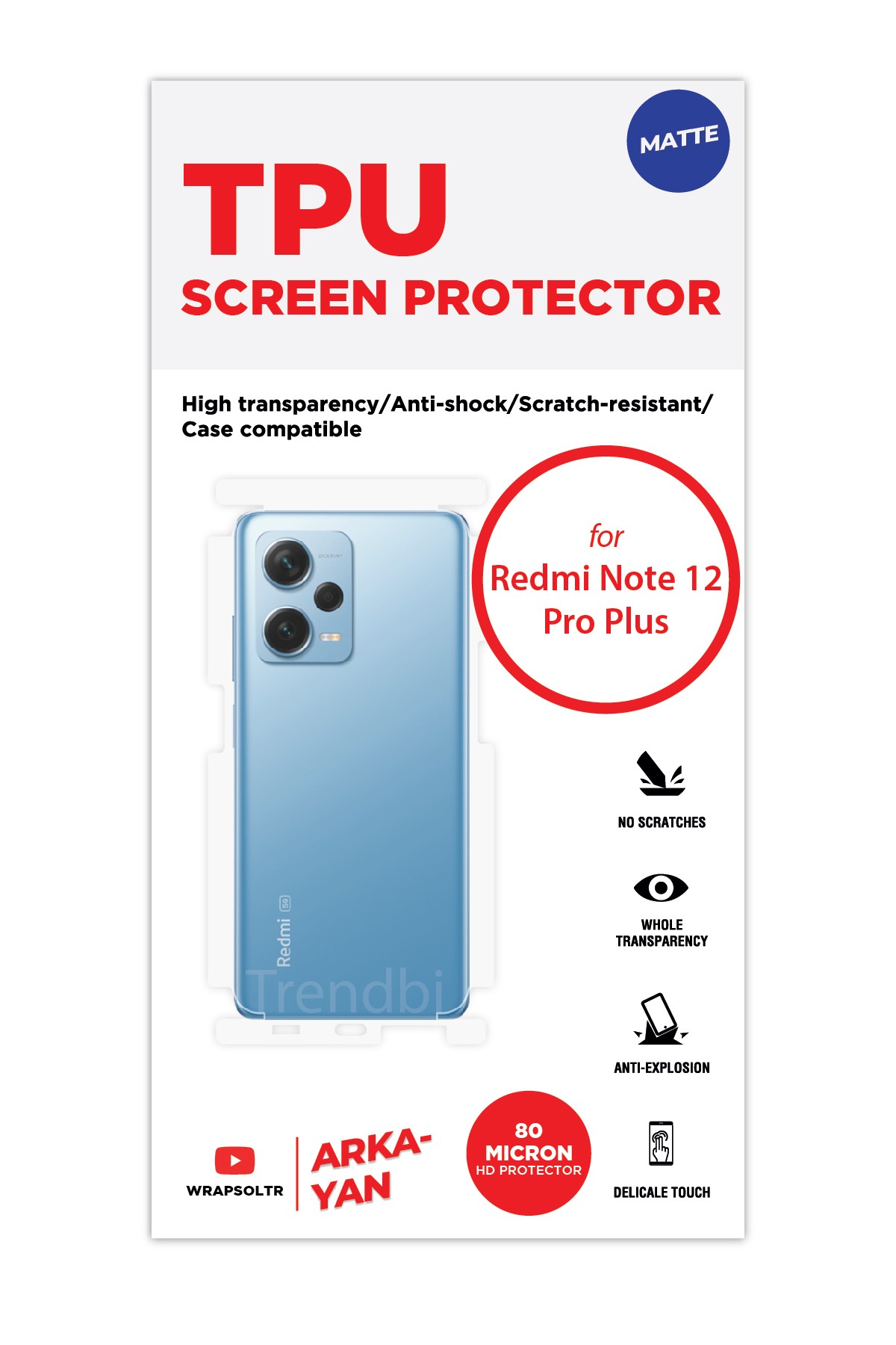 Xiaomi Redmi Note 12 Pro Plus - Arka/Yan Koruyucu Mat TPU Film (80 micron)