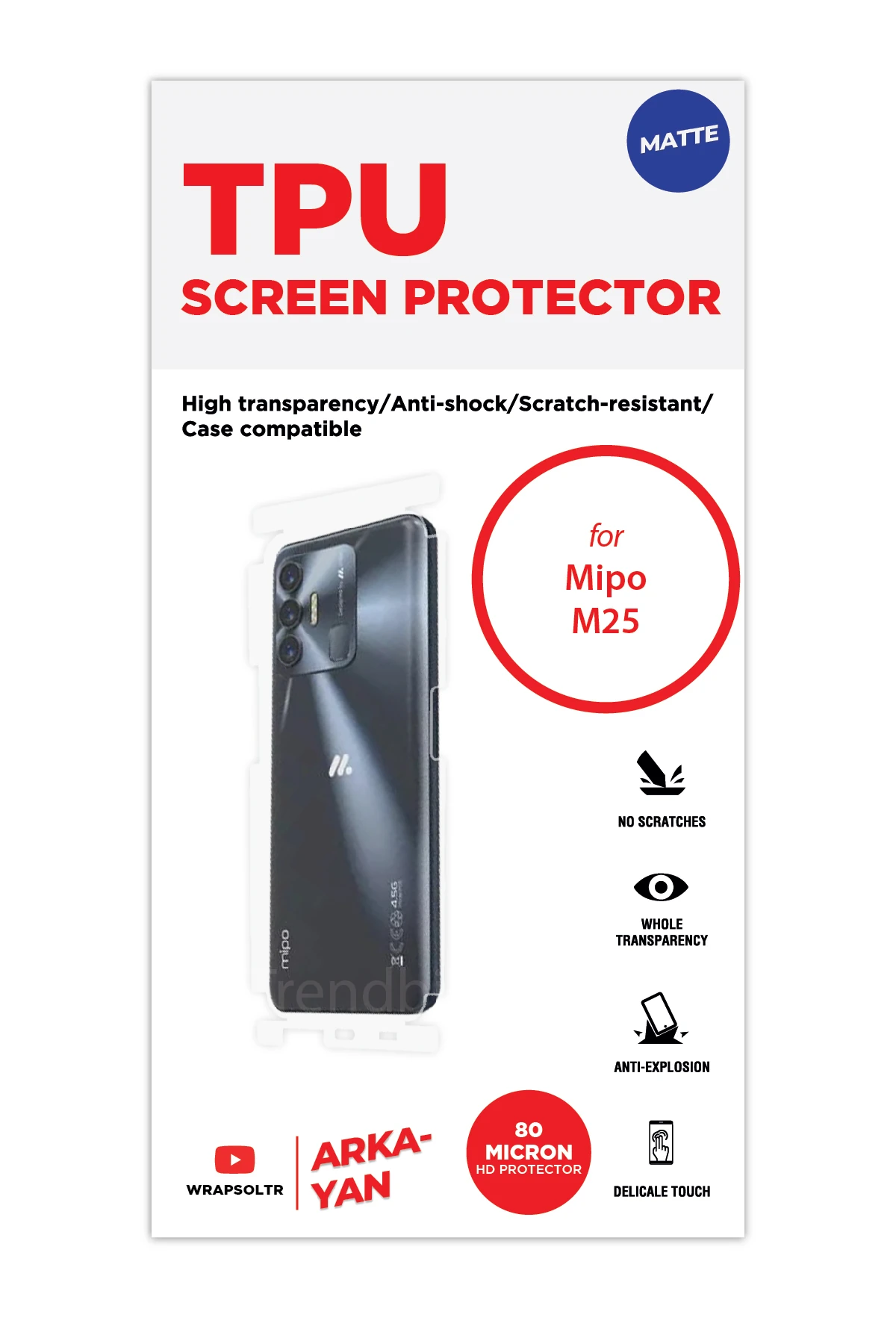 Mipo M25 - Arka/Yan Koruyucu Mat TPU Film (80 micron)
