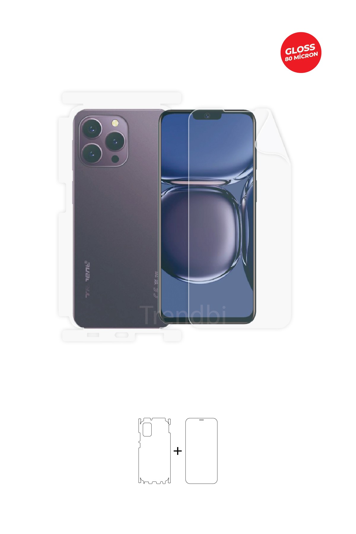 Trident A55 - Fullbody Koruyucu Parlak Şeffaf TPU Film (80 micron)