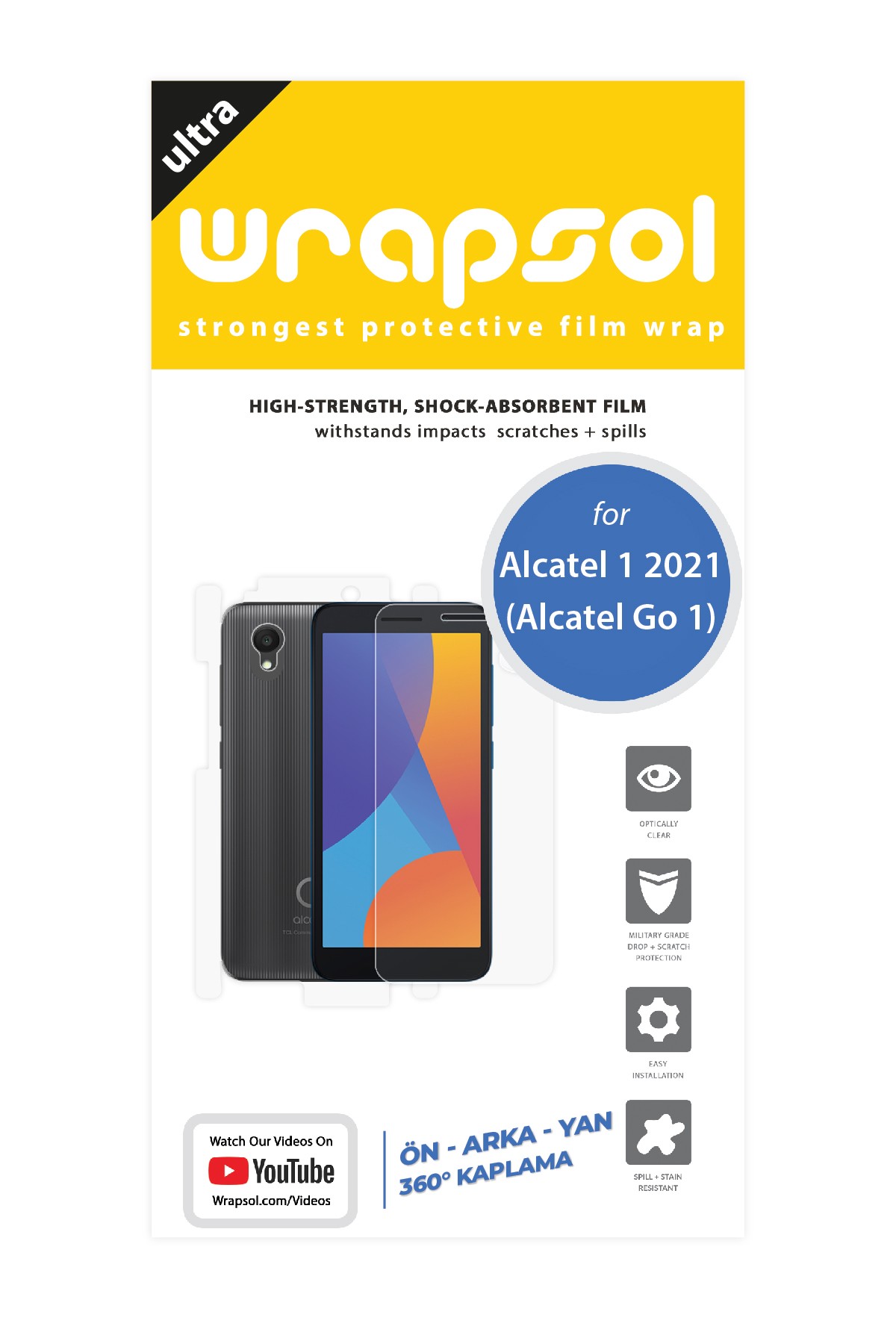 Alcatel Go 1 2021 - Fullbody Koruyucu Parlak Şeffaf Poliüretan Film (150 micron)