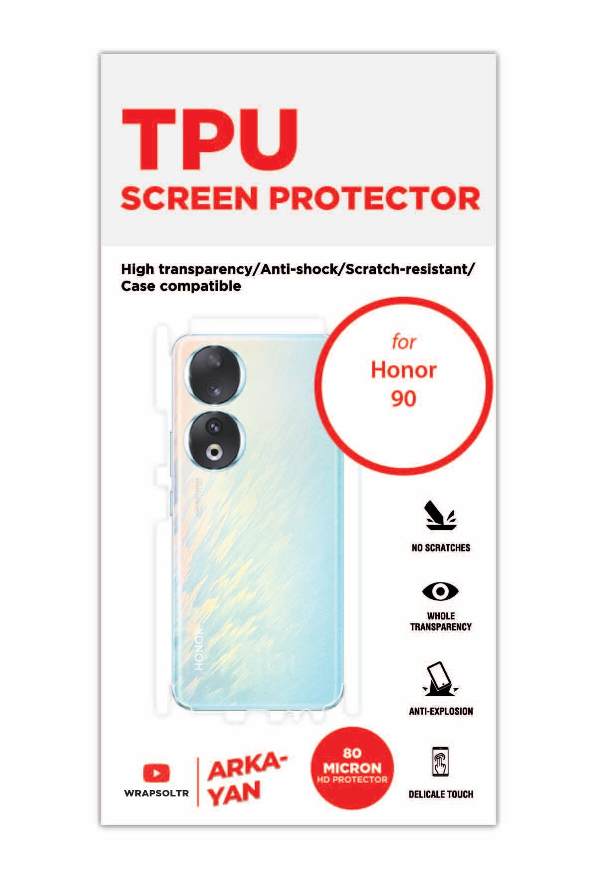 Honor 90 - Arka/Yan Koruyucu Parlak Şeffaf TPU Film (80 micron)