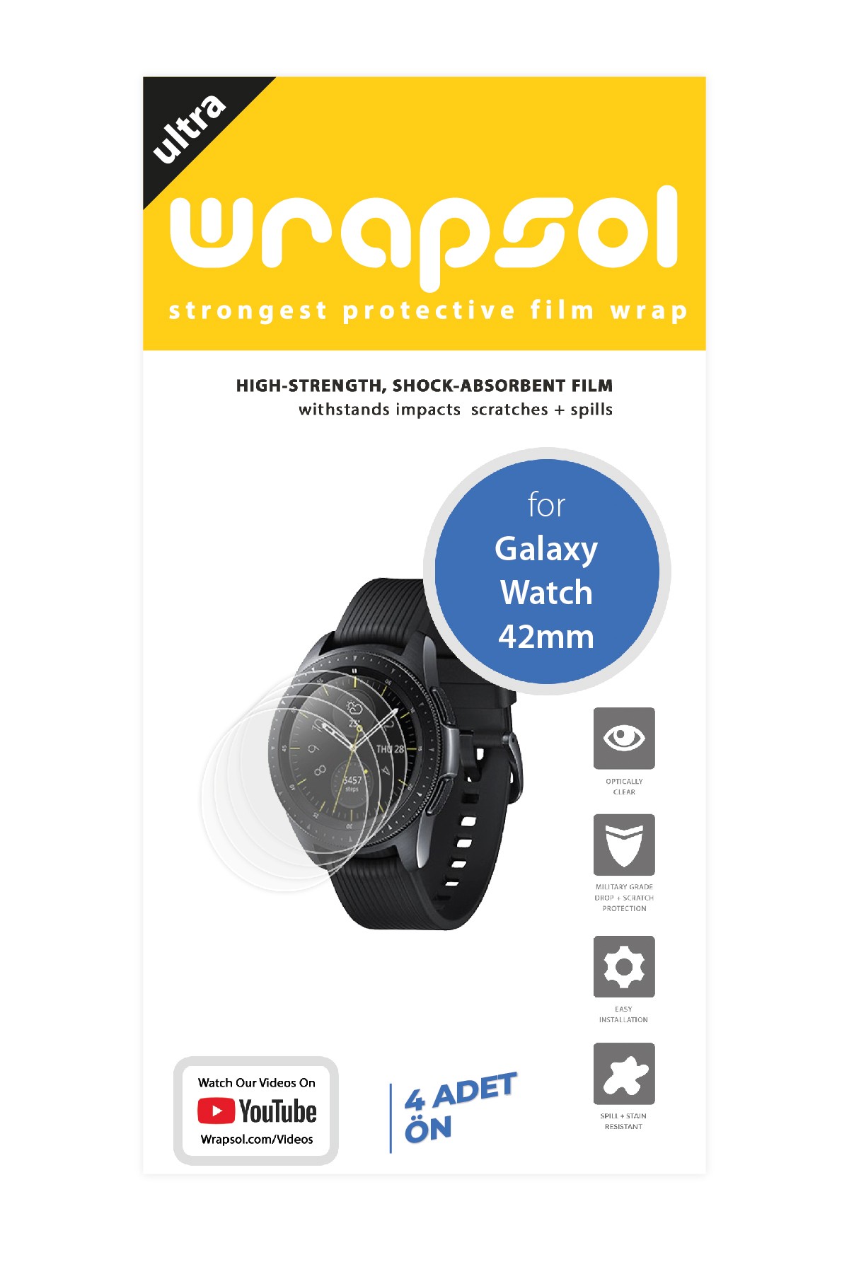 Samsung Galaxy Watch 42 mm - Ekran Koruyucu Parlak Şeffaf Poliüretan Film (150 mikron)