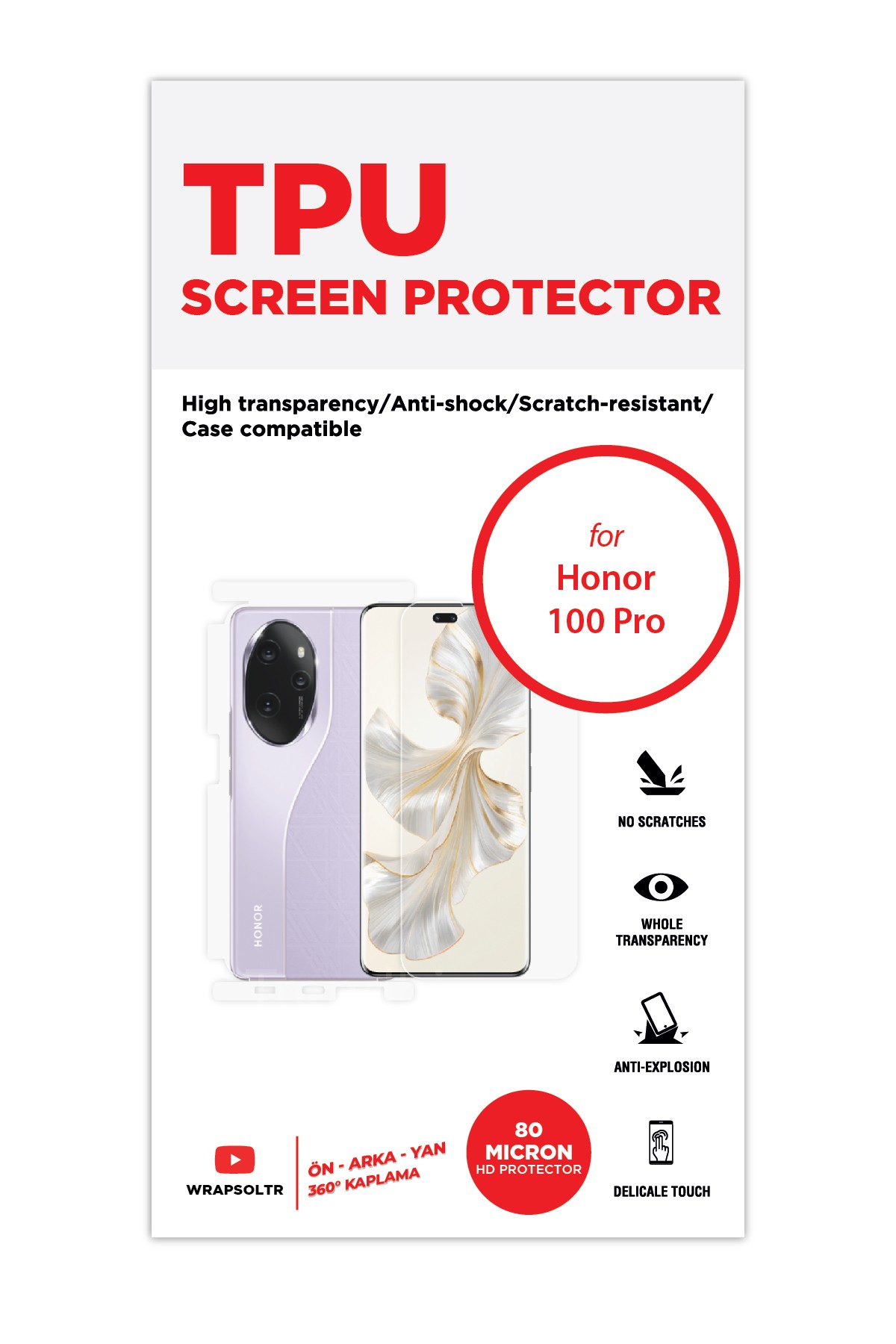 Honor 100 Pro - Fullbody Koruyucu Parlak Şeffaf TPU Film (80 micron)