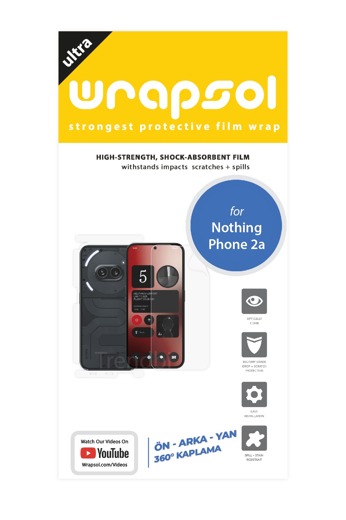 Nothing Phone 2a - Fullbody Koruyucu Parlak Şeffaf Poliüretan Film (150 micron)