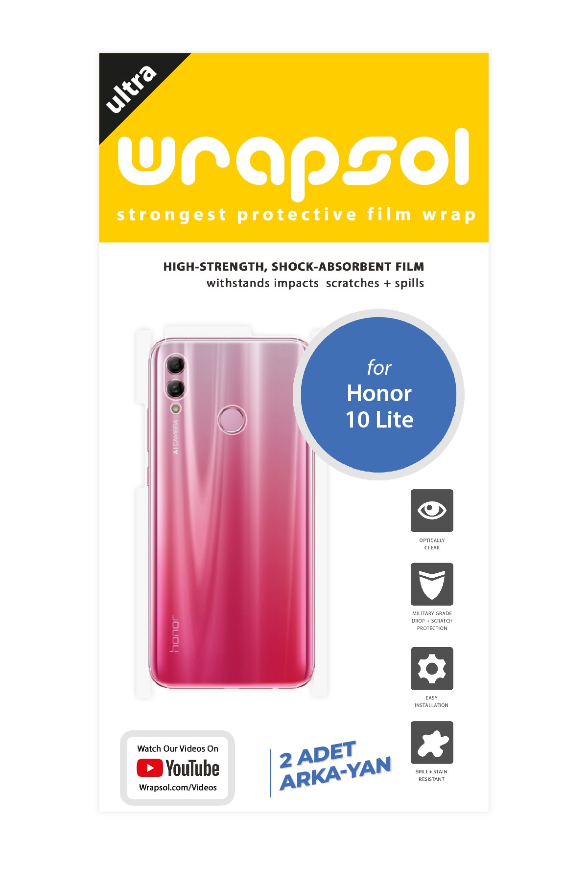Honor 10 Lite - Arka/Yan Koruyucu Parlak Şeffaf Poliüretan Film (150 micron)