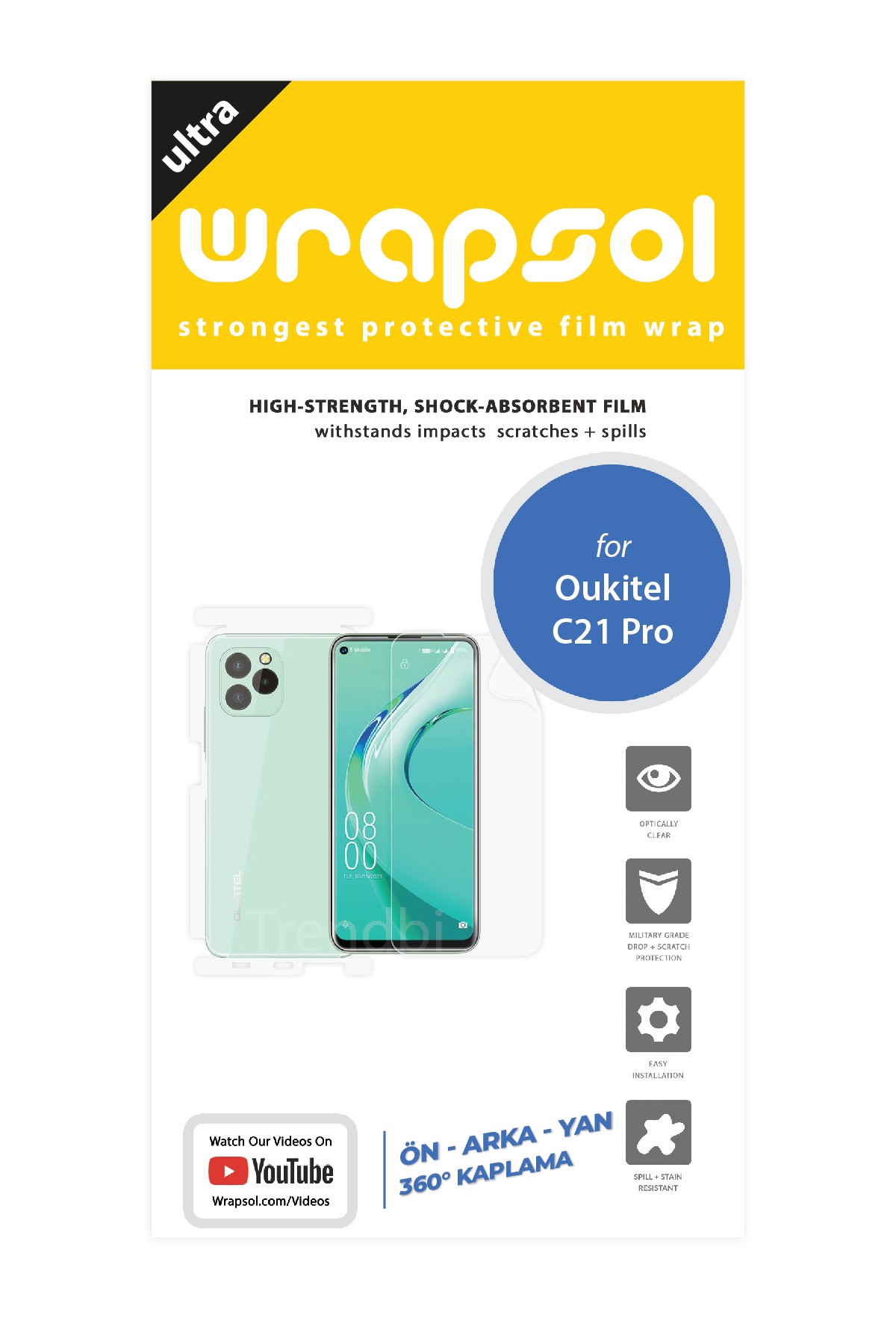 Oukitel C21 Pro - Fullbody Koruyucu Parlak Şeffaf Poliüretan Film (150 micron)