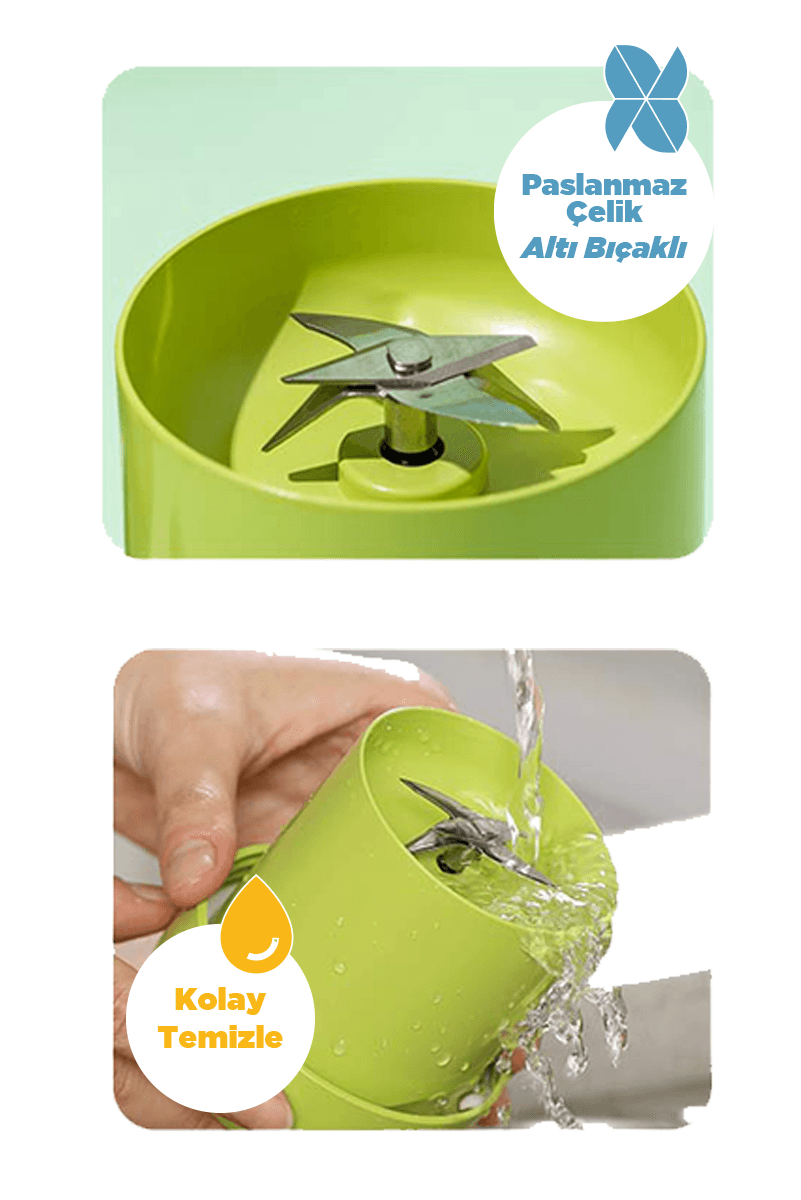 Smoothie Blender Taşınabilir Şarjlı Kişisel Mini Meyve Karıştırıcı 300 ml - Pembe