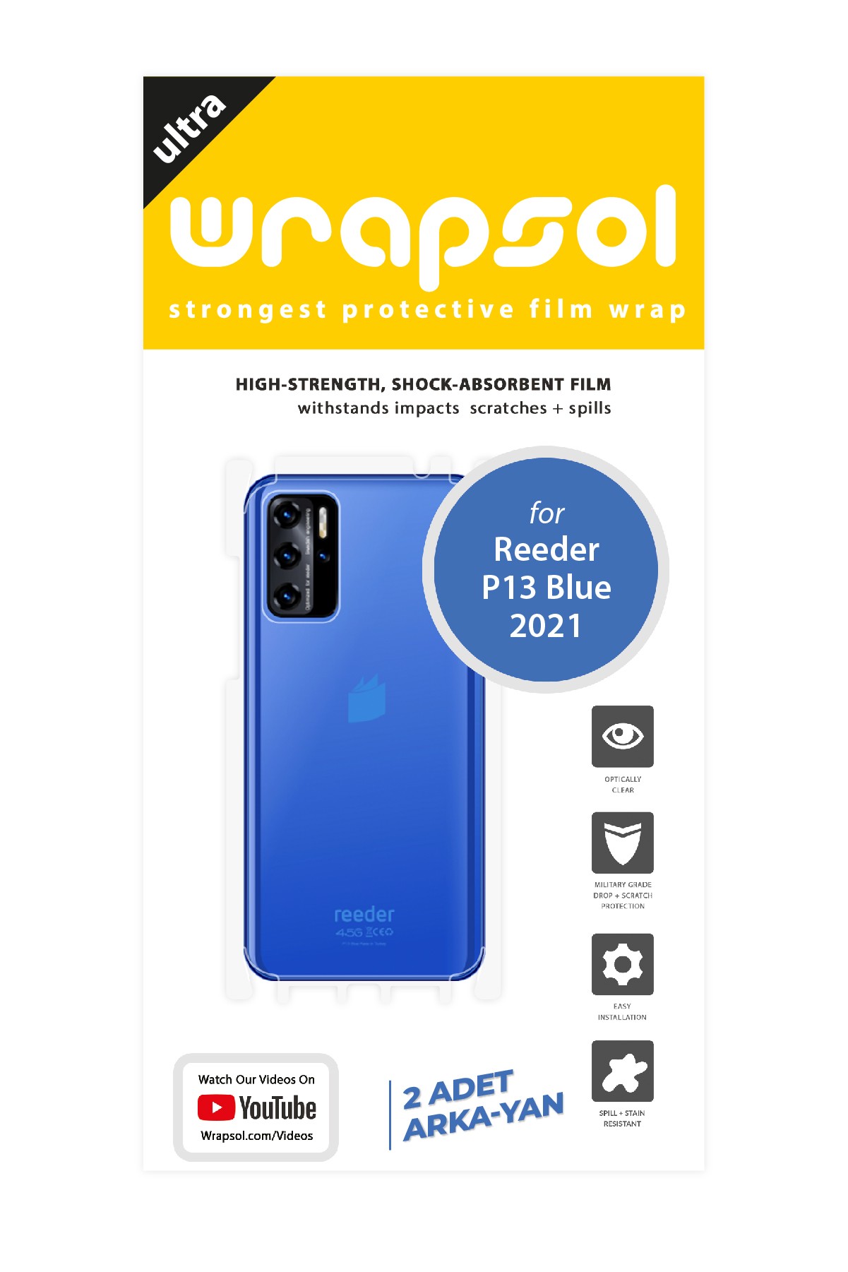 Reeder P13 Blue 2021 - Arka/Yan Koruyucu Parlak Şeffaf Poliüretan Film (150 micron)