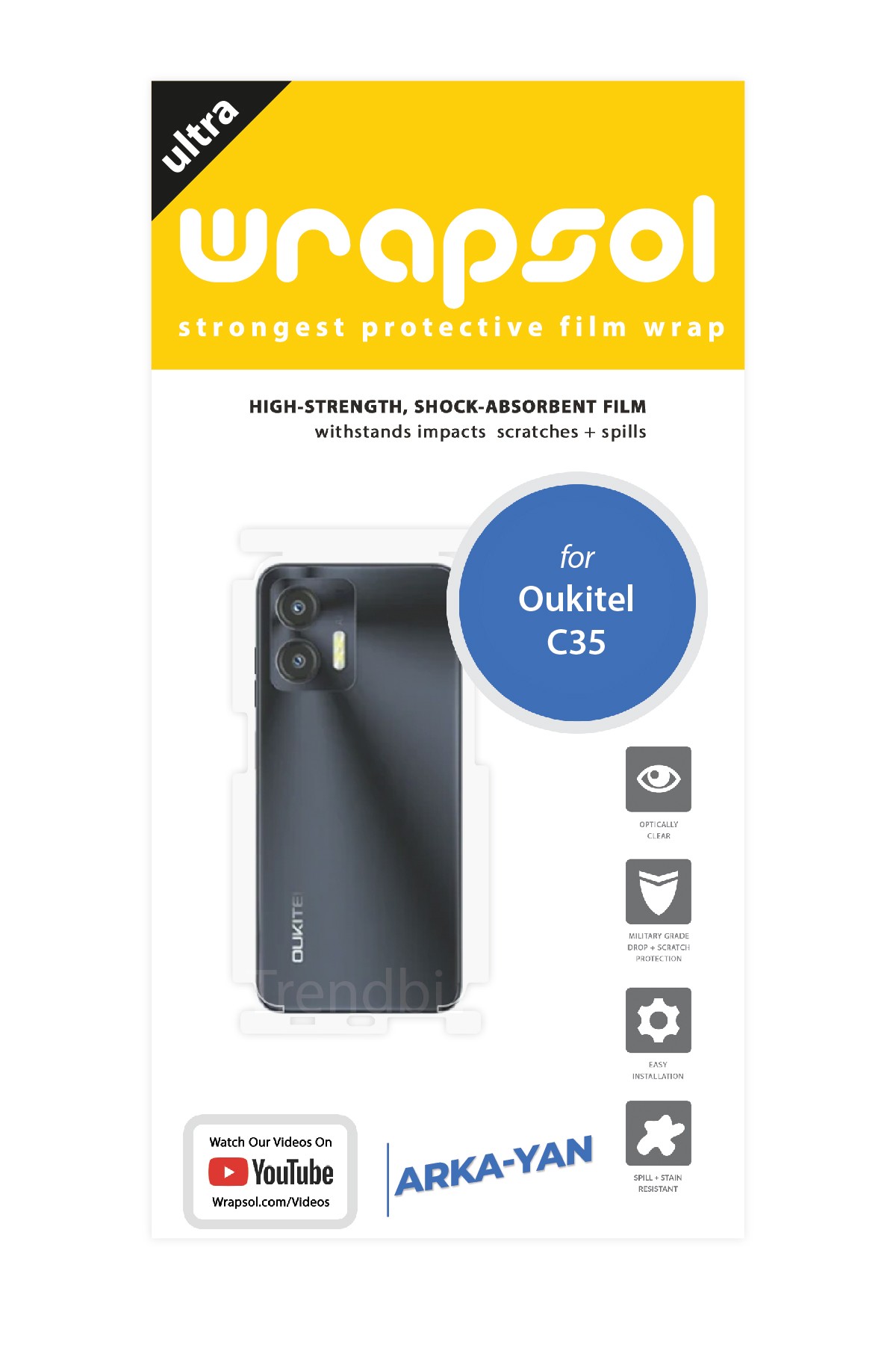 Oukitel C35 - Arka/Yan Koruyucu Parlak Şeffaf Poliüretan Film (150 micron)