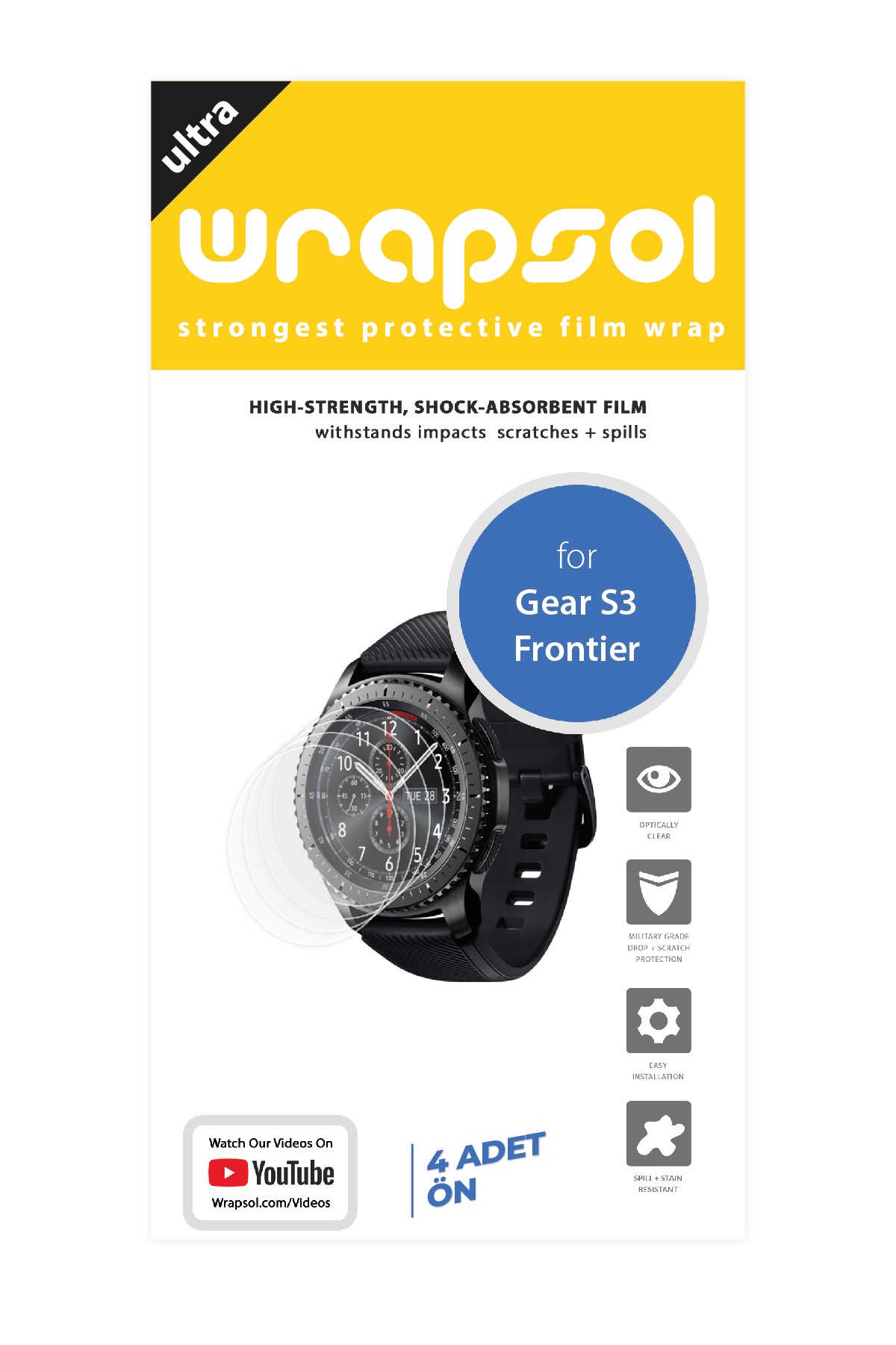 Samsung Gear S3 Frontier - Ekran Koruyucu Parlak Şeffaf Poliüretan Film (150 mikron)