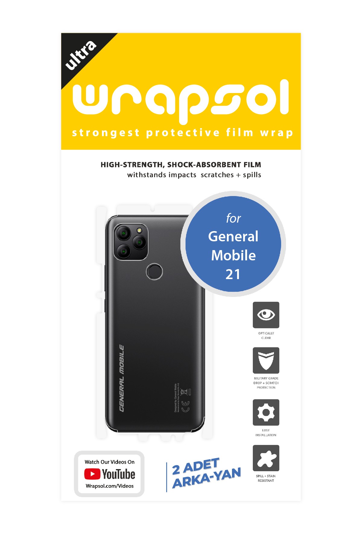 General Mobile GM 21 - Arka/Yan Koruyucu Parlak Şeffaf Poliüretan Film (150 micron)