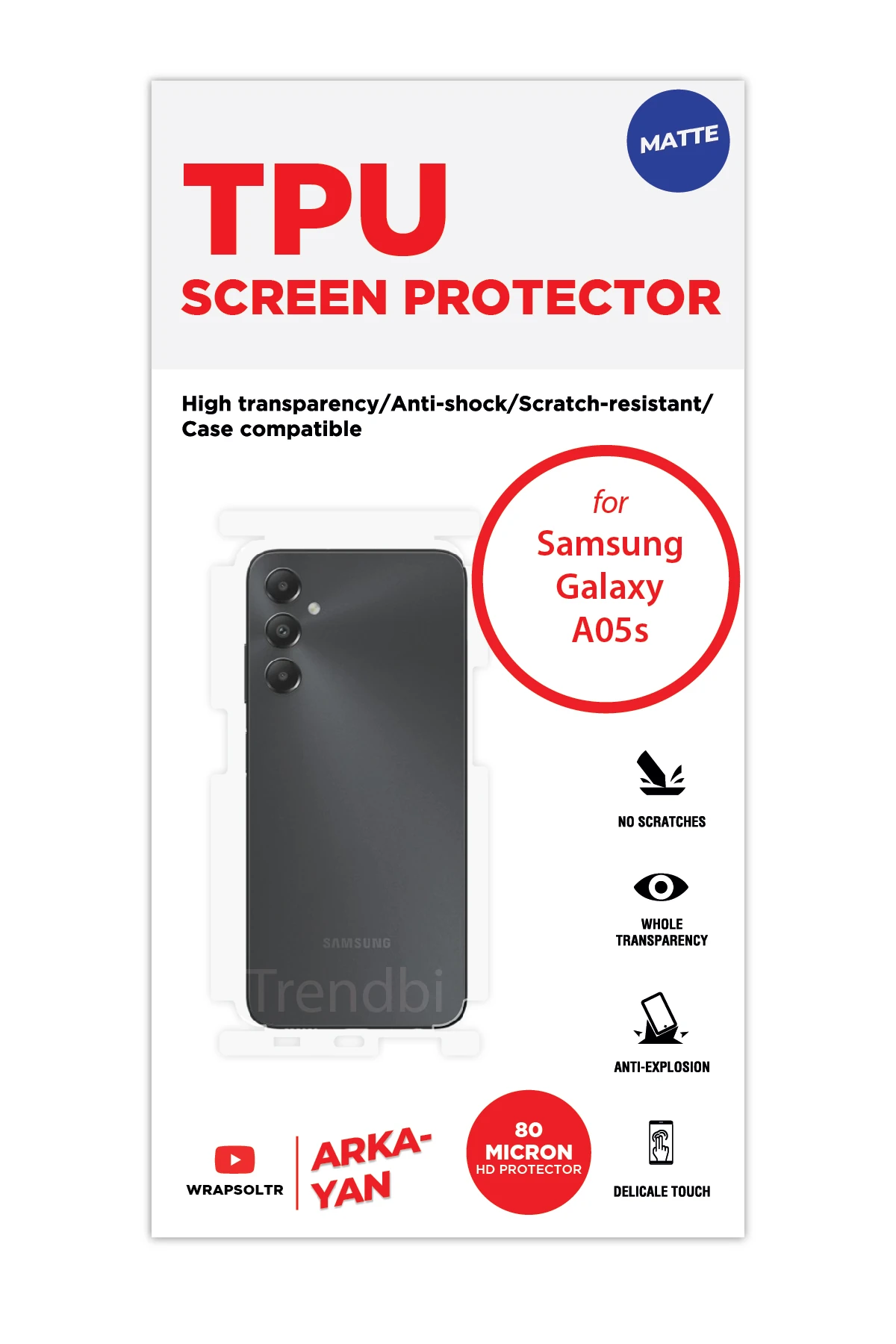 Samsung Galaxy A05S - Arka/Yan Koruyucu Mat TPU Film (80 micron)