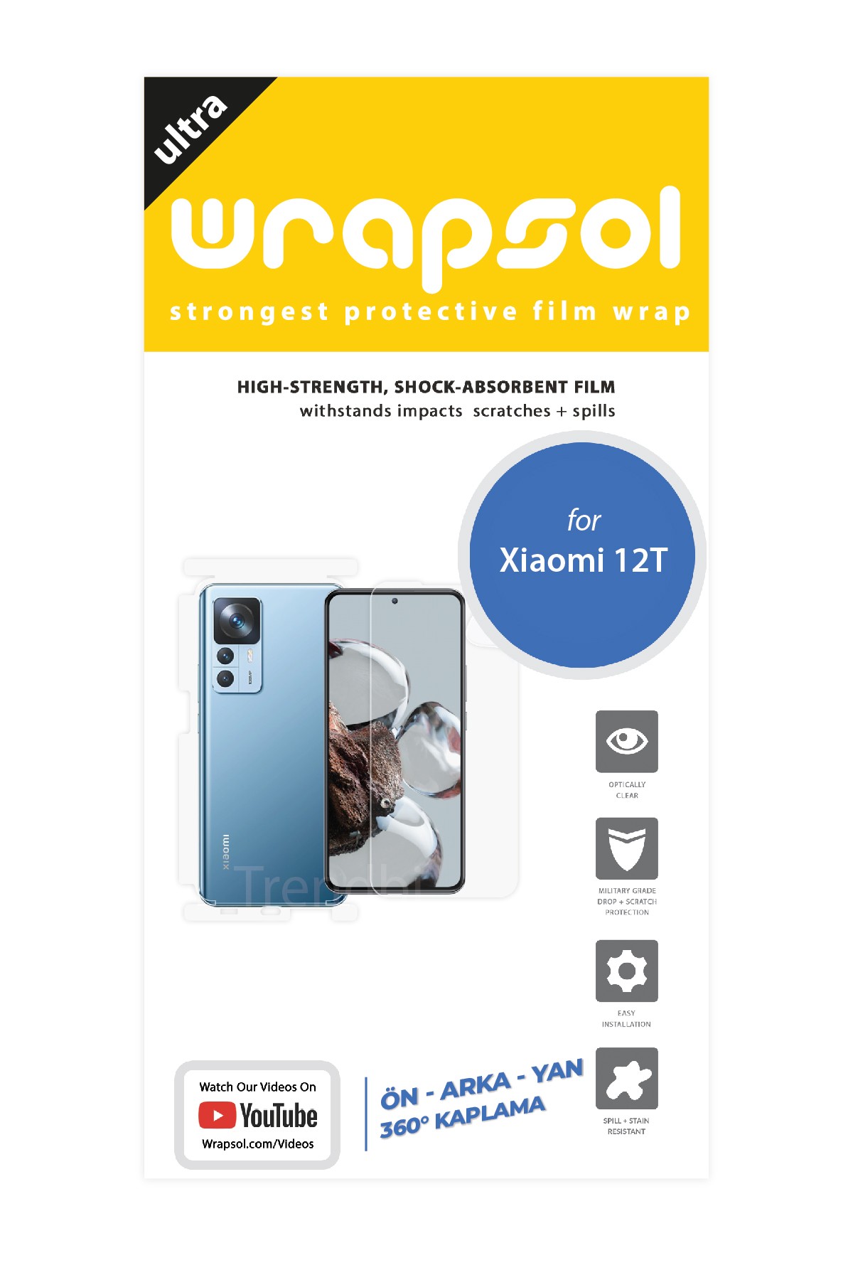 Xiaomi 12T - Fullbody Koruyucu Parlak Şeffaf Poliüretan Film (150 micron)