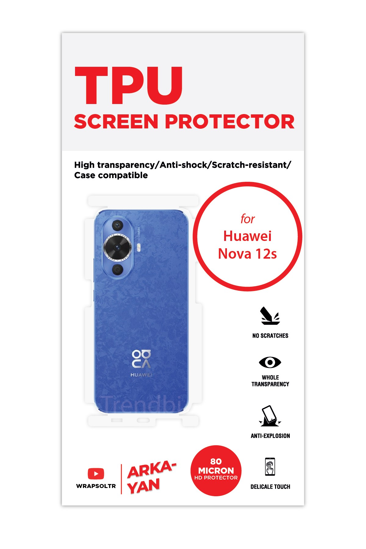 Huawei Nova 12s - Arka/Yan Koruyucu Parlak Şeffaf TPU Film (80 micron)