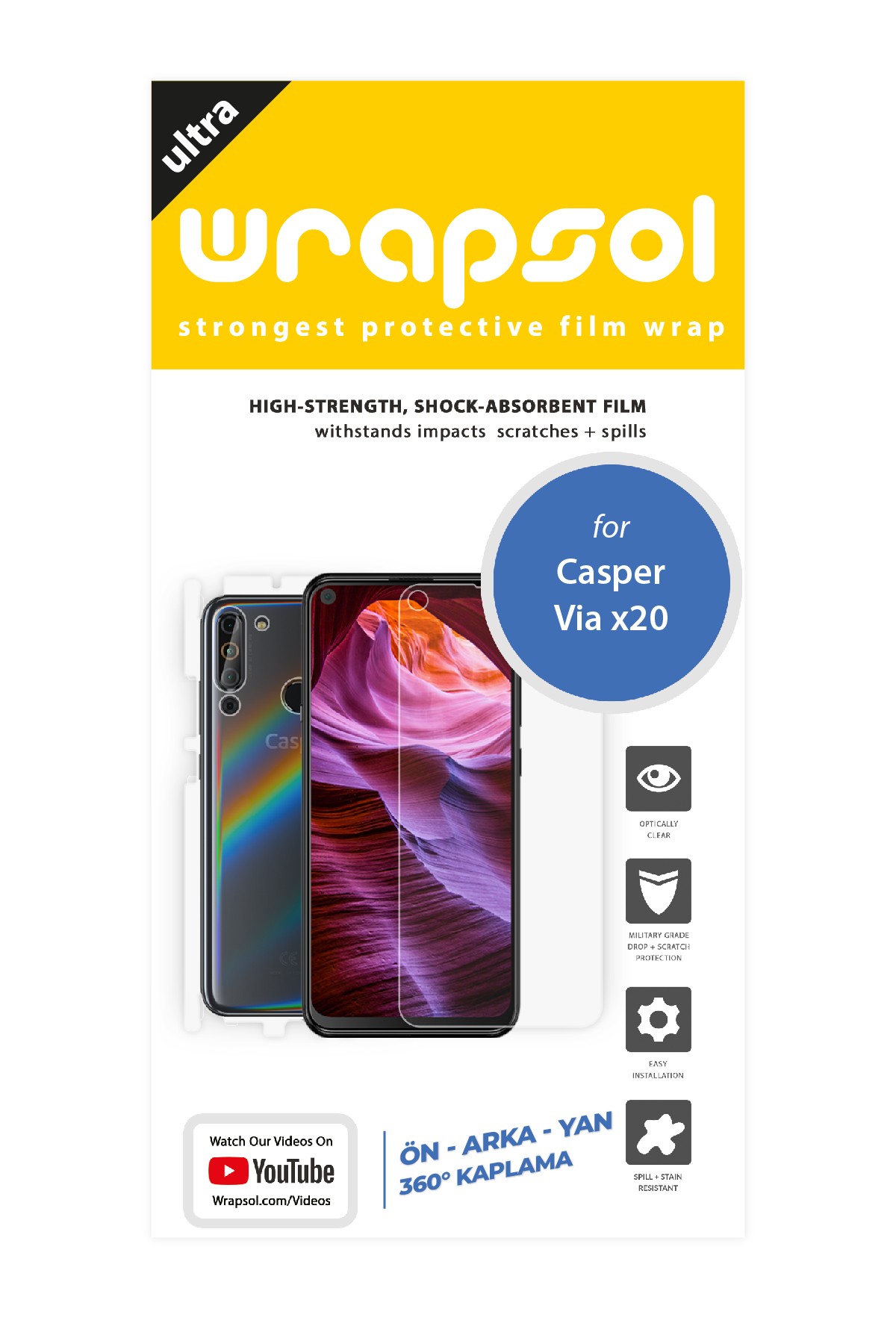 Casper Via X20 - Fullbody Koruyucu Parlak Şeffaf Poliüretan Film (150 micron)